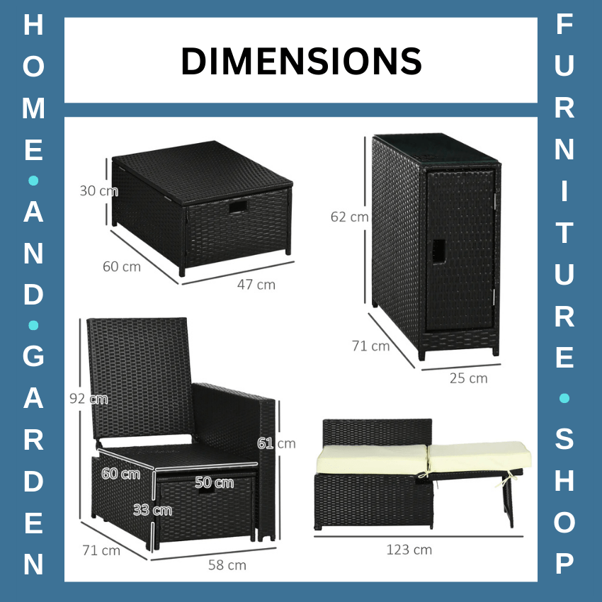 5 - Pcs Rattan Recliner Lounger Set Adjustable Sun Bed + Side Table Outdoor Black - Home and Garden Furniture Shop - rustic - furniture