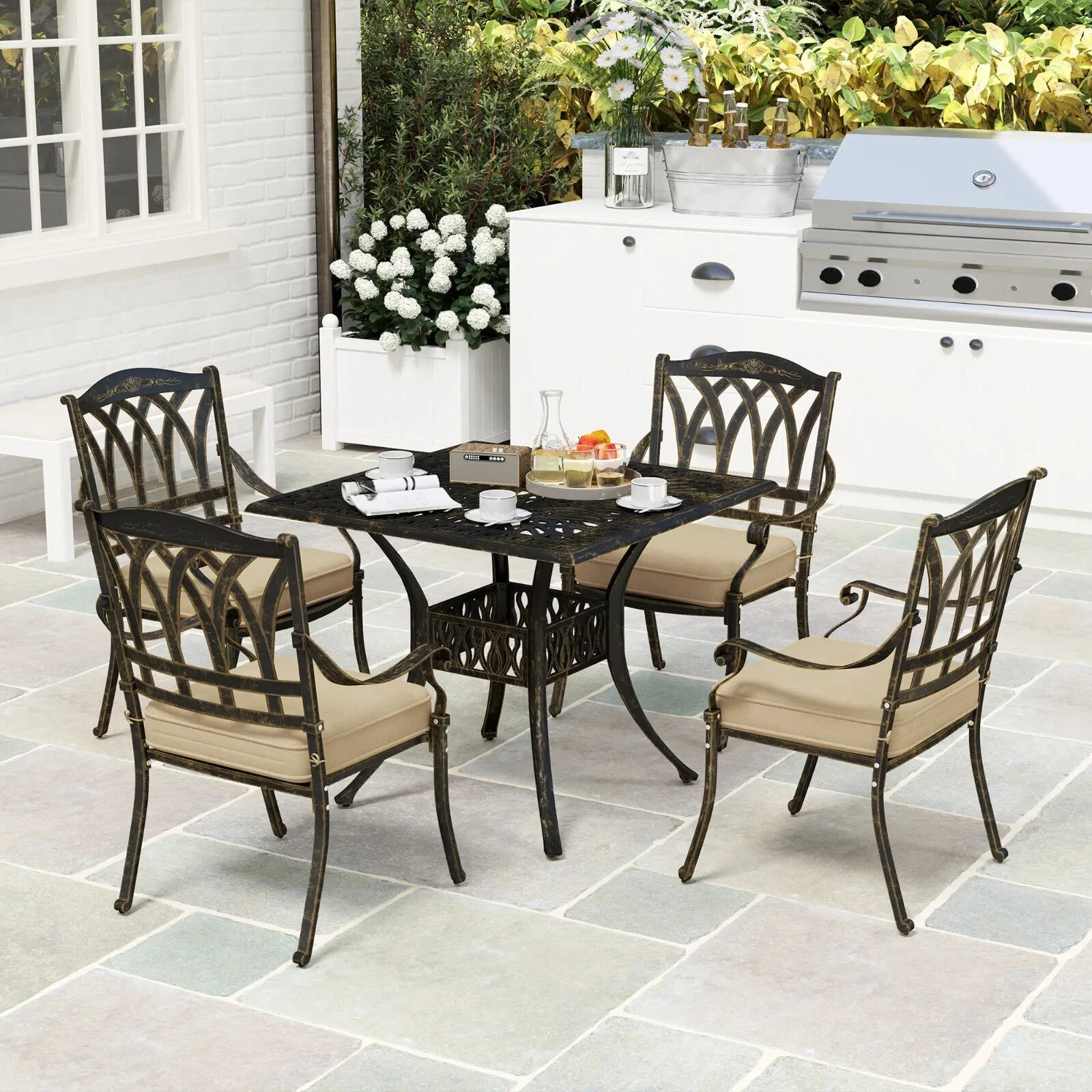 5 Piece Cast Aluminium Garden Dining Set Outdoor Table and Chairs for Patio - Home and Garden Furniture Shop - rustic - furniture