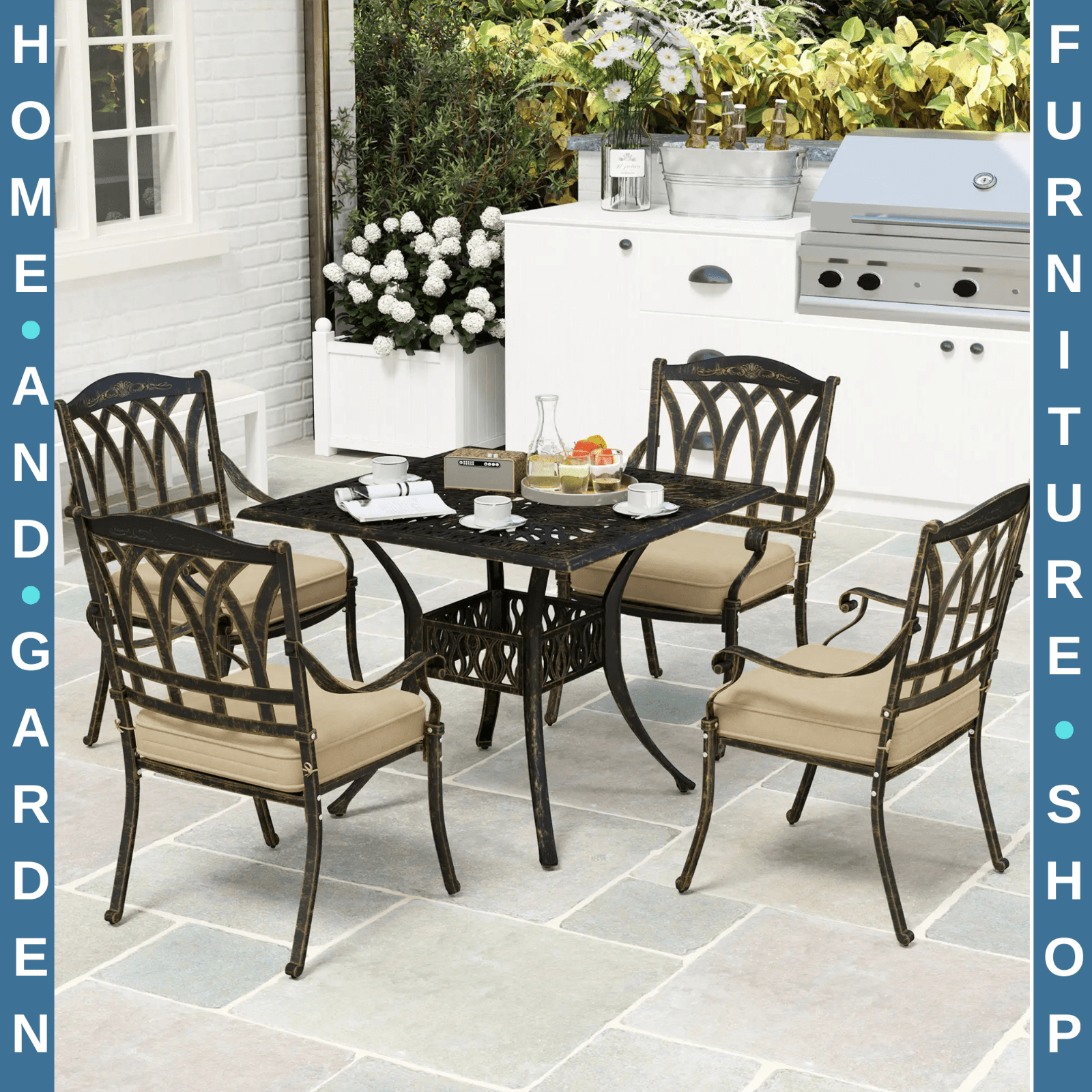 5 Piece Cast Aluminium Garden Dining Set Outdoor Table and Chairs for Patio - Home and Garden Furniture Shop - rustic - furniture
