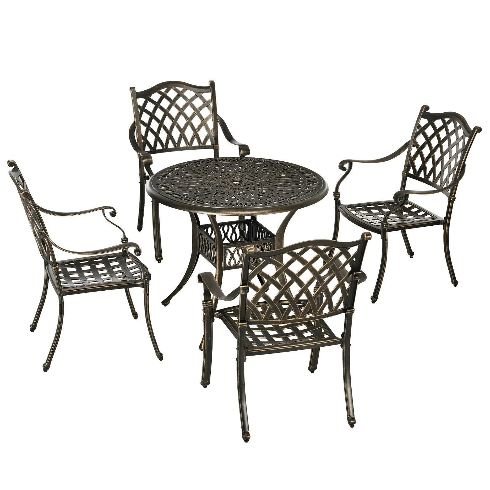 5 Piece Cast Aluminium Garden Dining with 4 Chairs and Table with Umbrella Hole - Home and Garden Furniture Shop - rustic - furniture