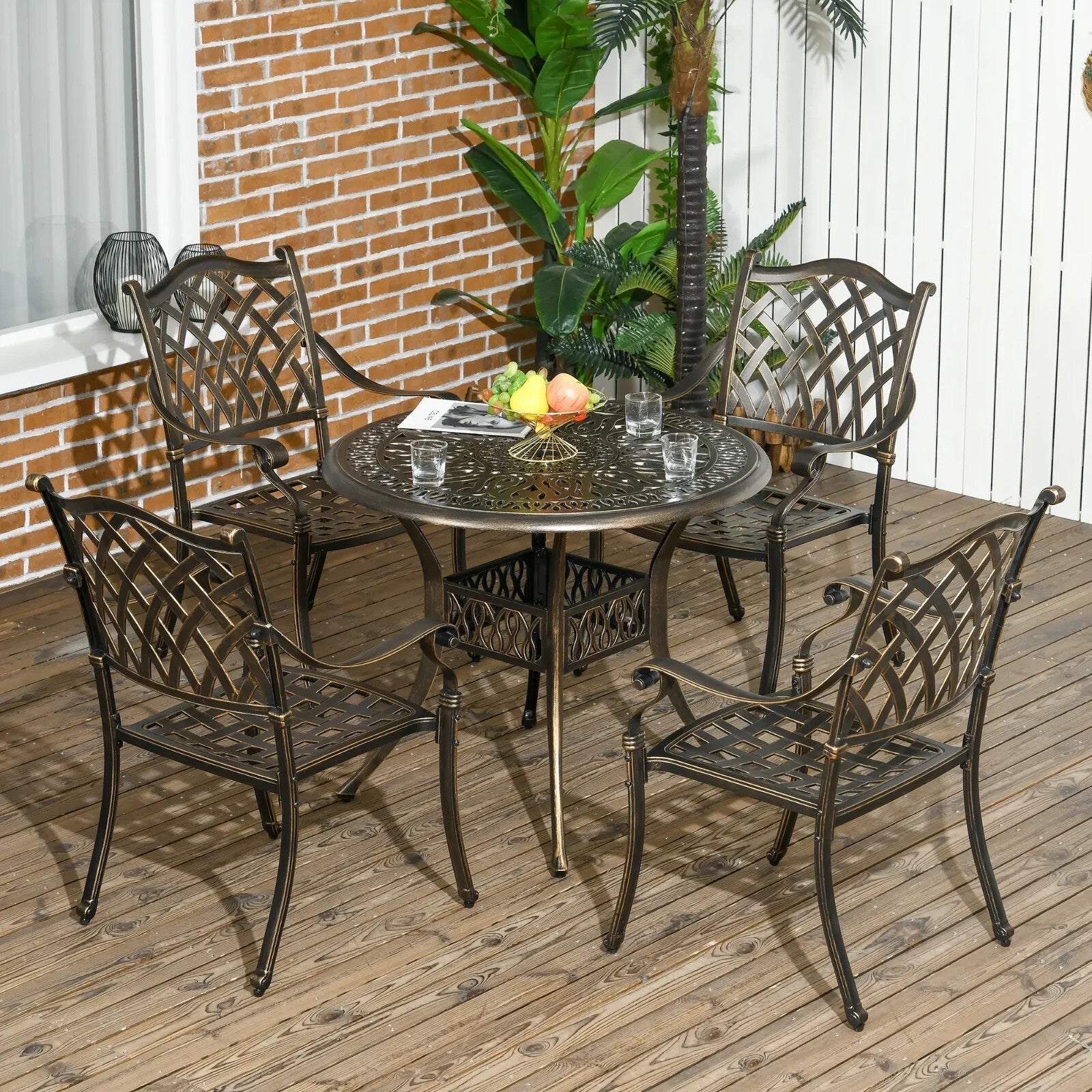 5 Piece Cast Aluminium Garden Dining with 4 Chairs and Table with Umbrella Hole - Home and Garden Furniture Shop - rustic - furniture