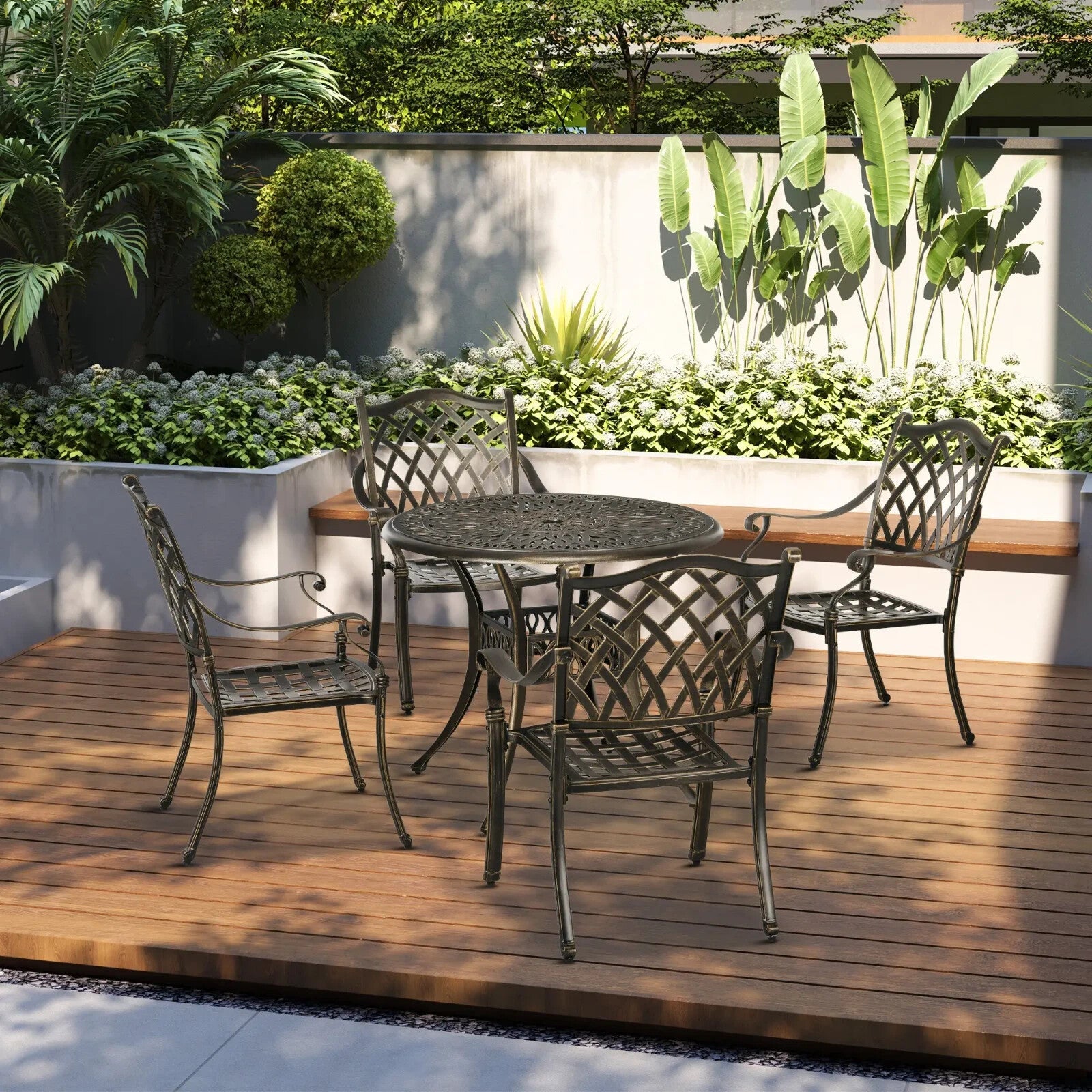 5 Piece Cast Aluminium Garden Dining with 4 Chairs and Table with Umbrella Hole - Home and Garden Furniture Shop - rustic - furniture