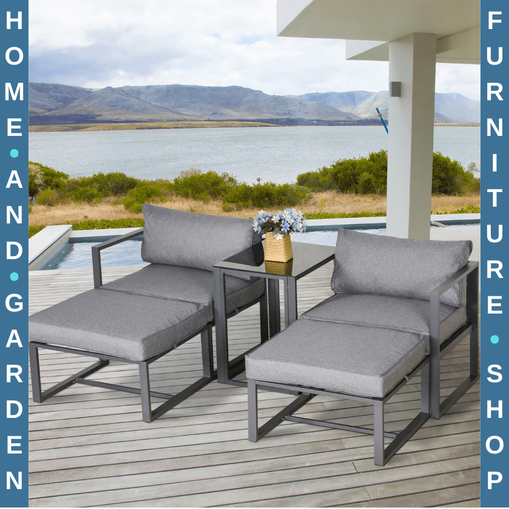 5 Piece Garden Conversation Set Sun Lounger 2 Footstools End Table with Cushions - Home and Garden Furniture Shop - rustic - furniture