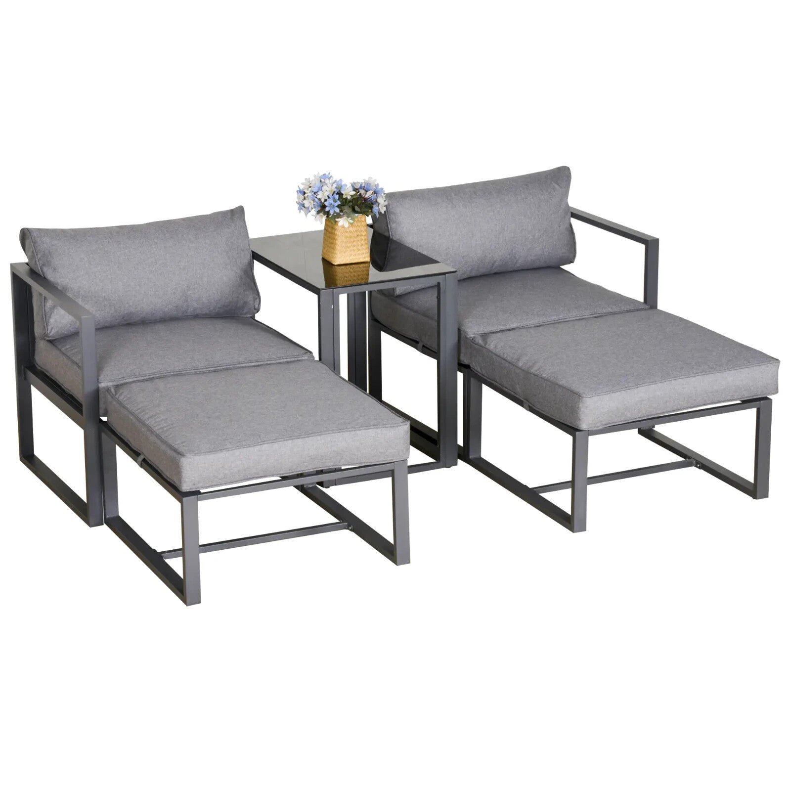 5 Piece Garden Conversation Set Sun Lounger 2 Footstools End Table with Cushions - Home and Garden Furniture Shop - rustic - furniture