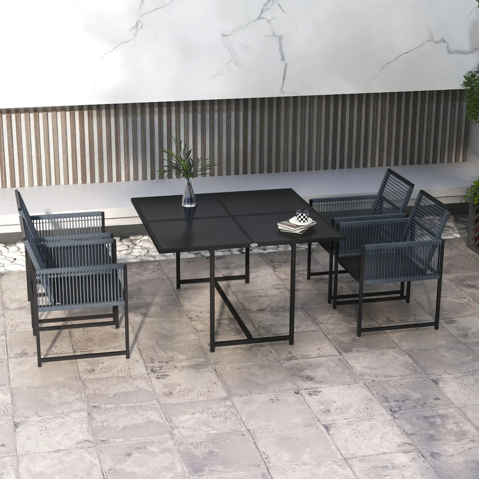 5 Piece Garden Dining Set w/ Foldable Chairs Patio Table 4 Seater Furniture Grey - Home and Garden Furniture Shop - rustic - furniture