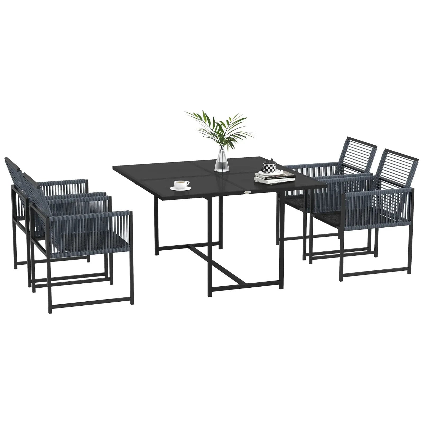 5 Piece Garden Dining Set w/ Foldable Chairs Patio Table 4 Seater Furniture Grey - Home and Garden Furniture Shop - rustic - furniture