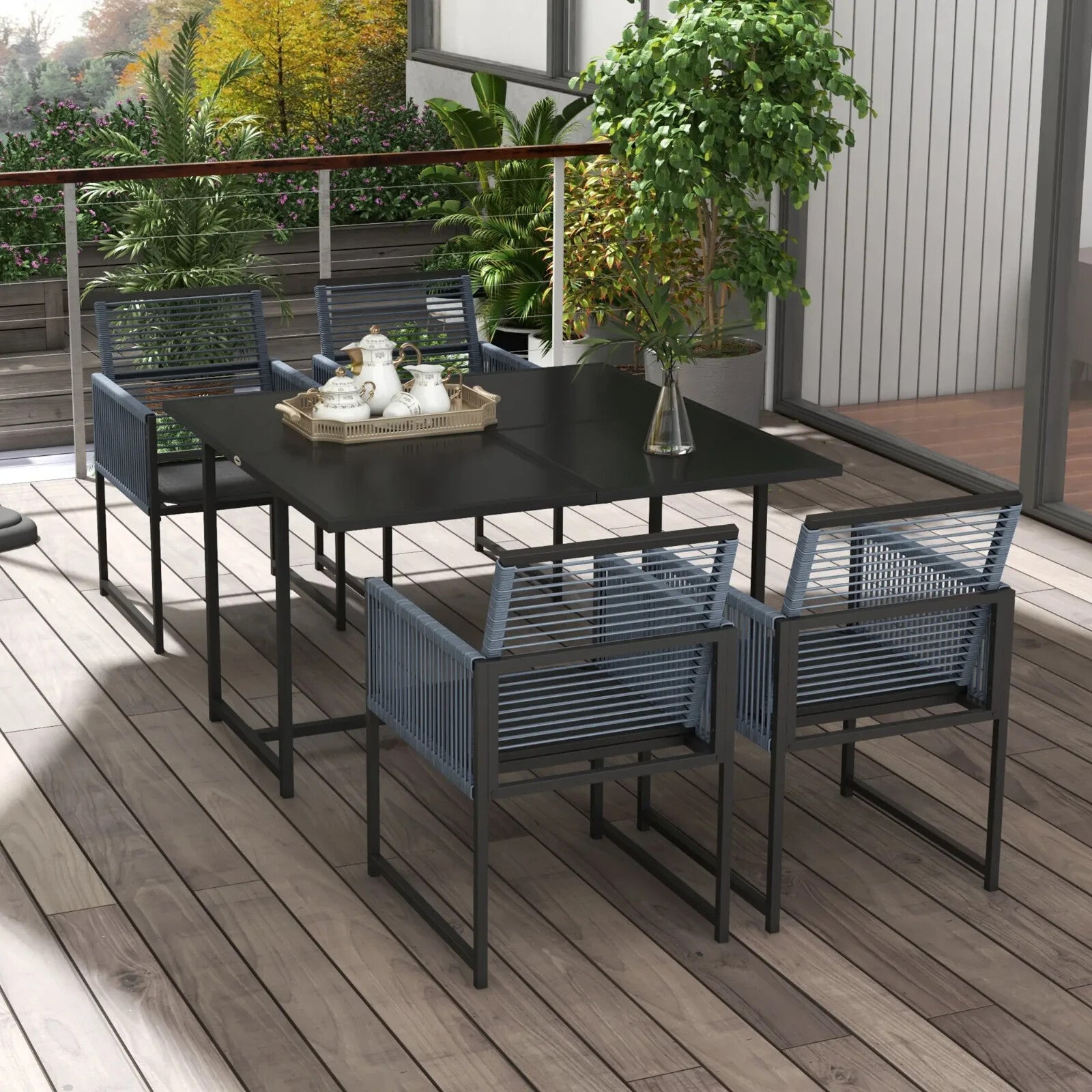 5 Piece Garden Dining Set w/ Foldable Chairs Patio Table 4 Seater Furniture Grey - Home and Garden Furniture Shop - rustic - furniture