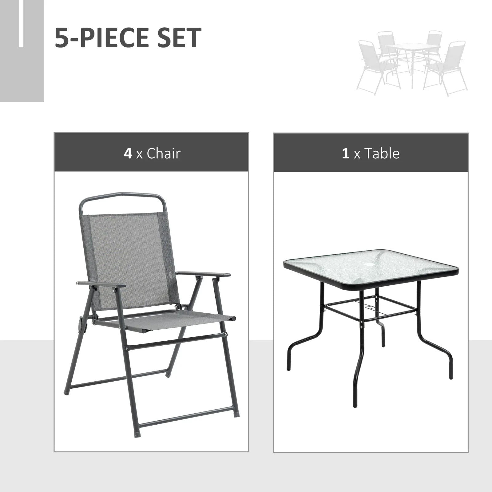 5 Piece Garden Dining Set with Glass Table and 4 Folding Chairs for Outdoor Use - Home and Garden Furniture Shop - rustic - furniture
