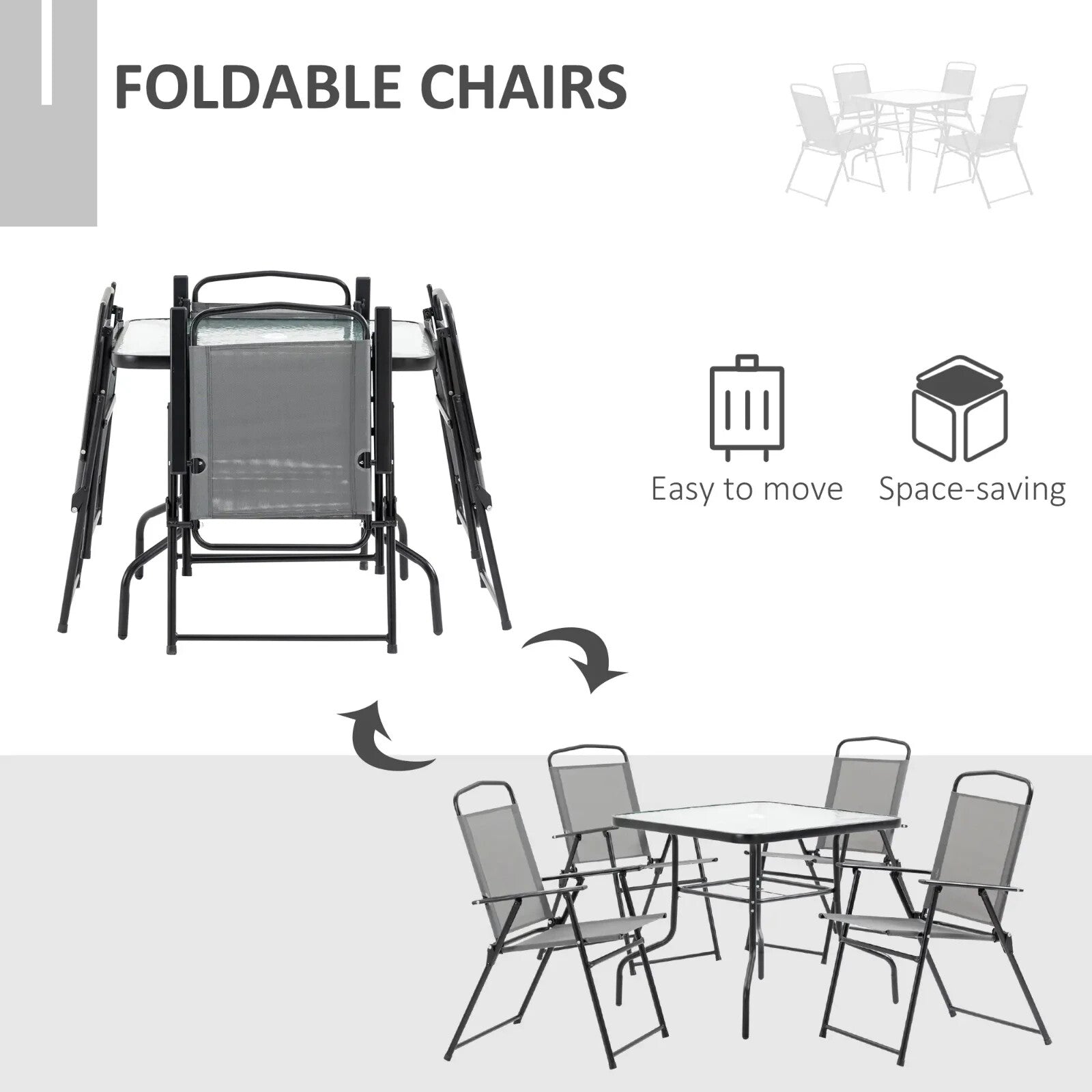 5 Piece Garden Dining Set with Glass Table and 4 Folding Chairs for Outdoor Use - Home and Garden Furniture Shop - rustic - furniture