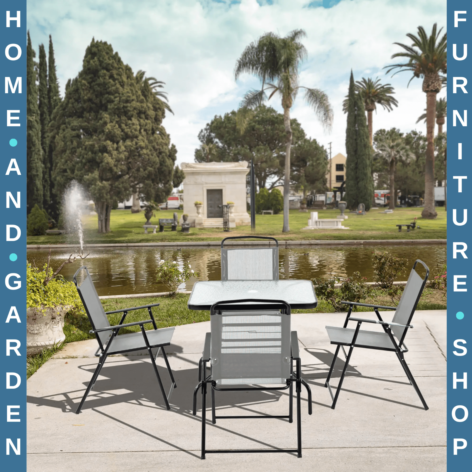 5 Piece Garden Dining Set with Glass Table and 4 Folding Chairs for Outdoor Use - Home and Garden Furniture Shop - rustic - furniture