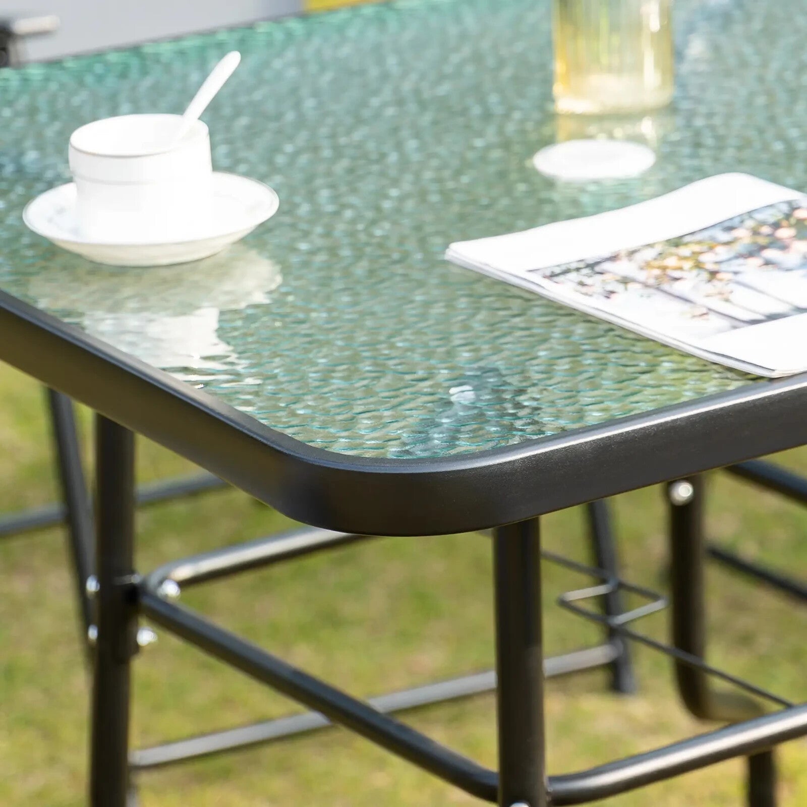 5 Piece Garden Dining Set with Glass Table and 4 Folding Chairs for Outdoor Use - Home and Garden Furniture Shop - rustic - furniture