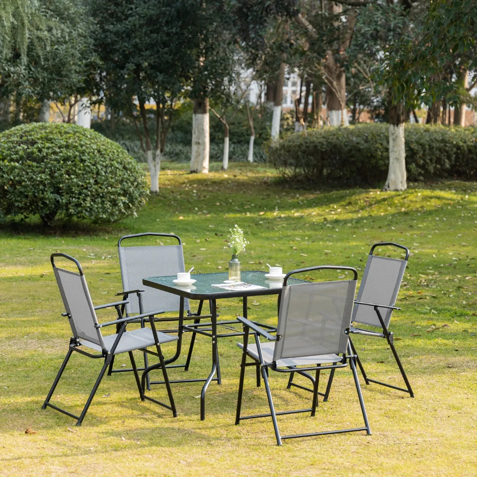 5 Piece Garden Dining Set with Glass Table and 4 Folding Chairs for Outdoor Use - Home and Garden Furniture Shop - rustic - furniture