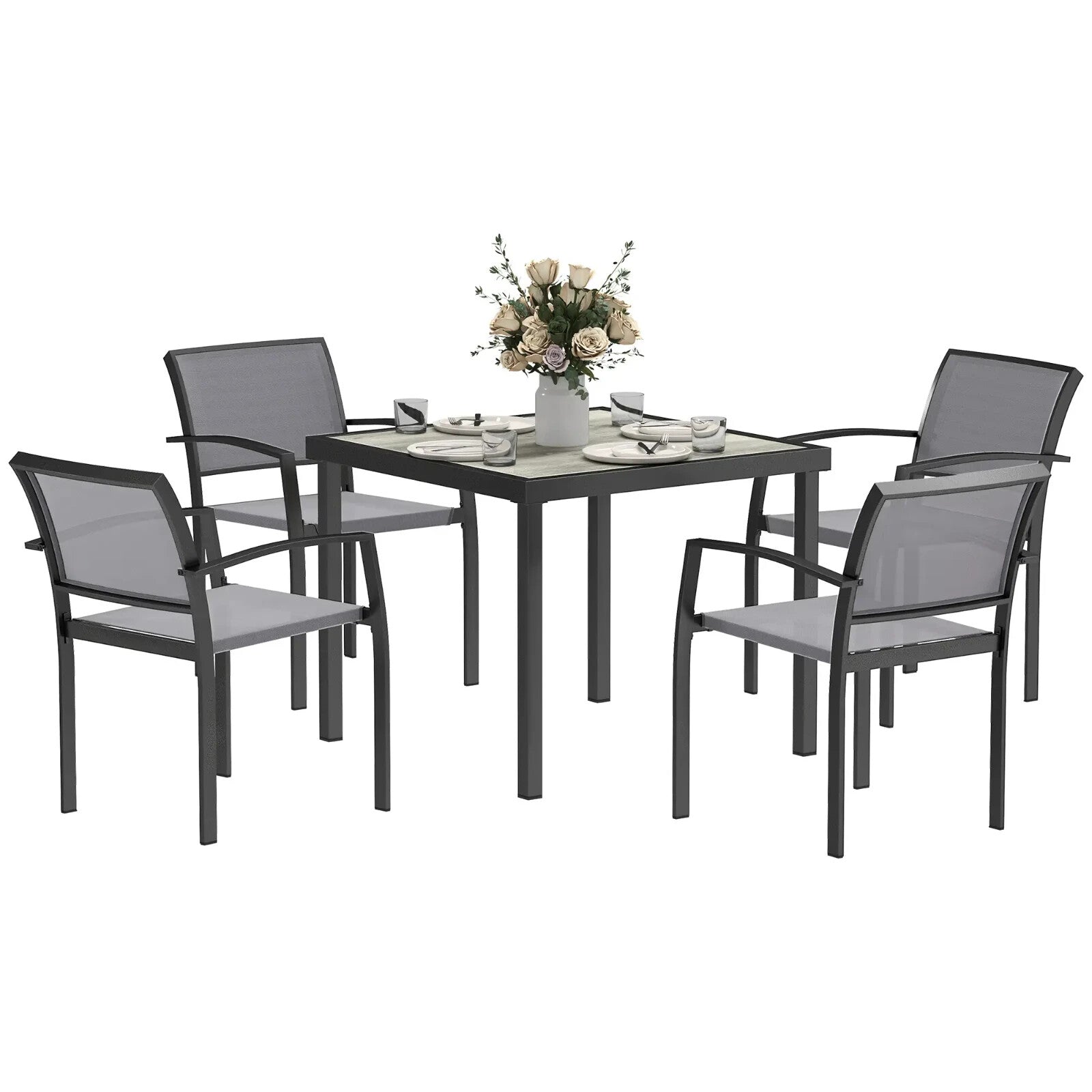 5 Piece Garden Furniture Set with 4 Stackable Armchairs and Easy Clean Tabletop - Home and Garden Furniture Shop - rustic - furniture