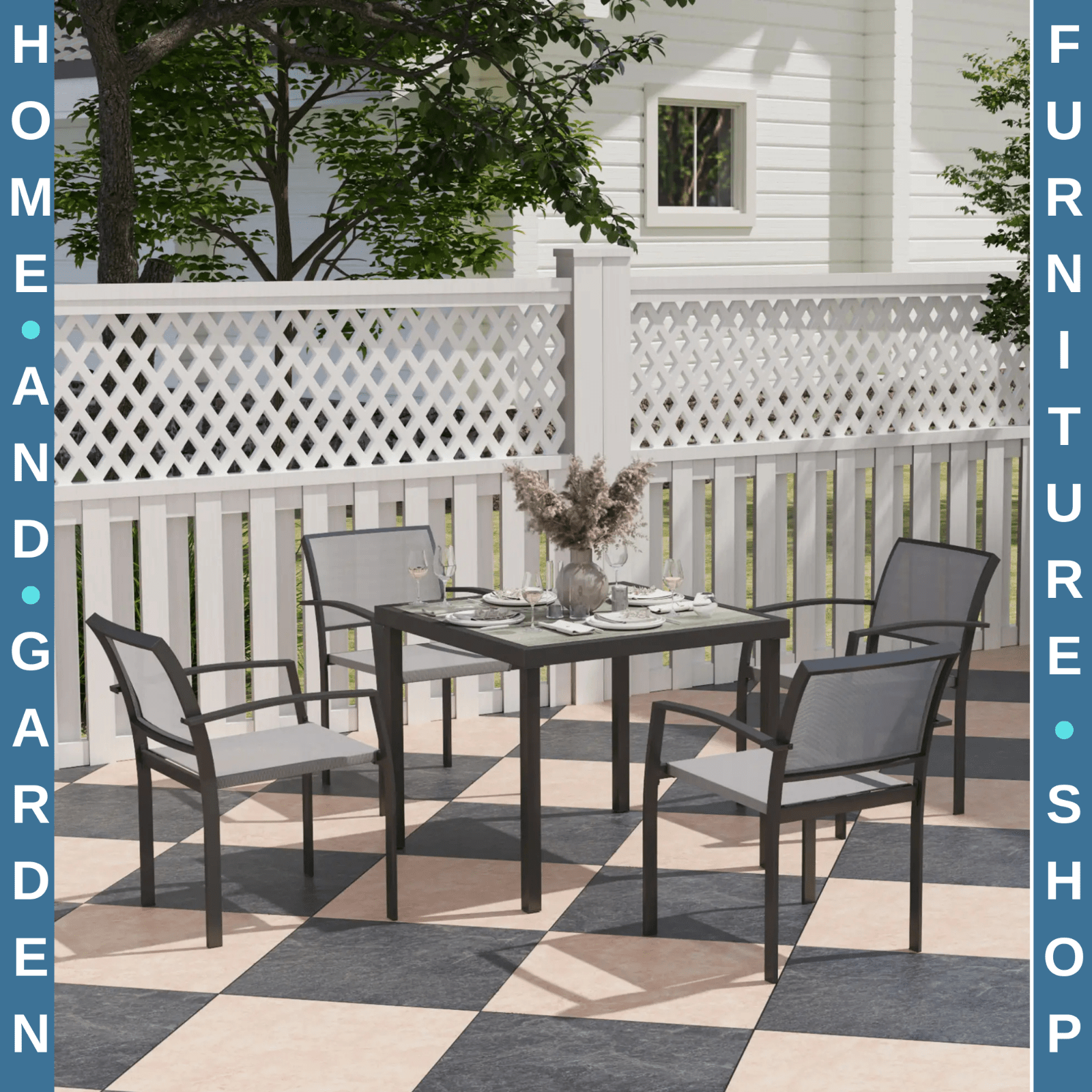 5 Piece Garden Furniture Set with 4 Stackable Armchairs and Easy Clean Tabletop - Home and Garden Furniture Shop - rustic - furniture