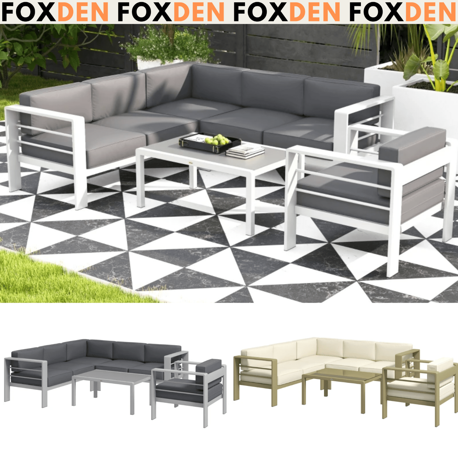 5 Piece Garden Sofa Set Cushions Aluminium Outdoor Conversation Furniture Table - Home and Garden Furniture Shop - rustic - furniture