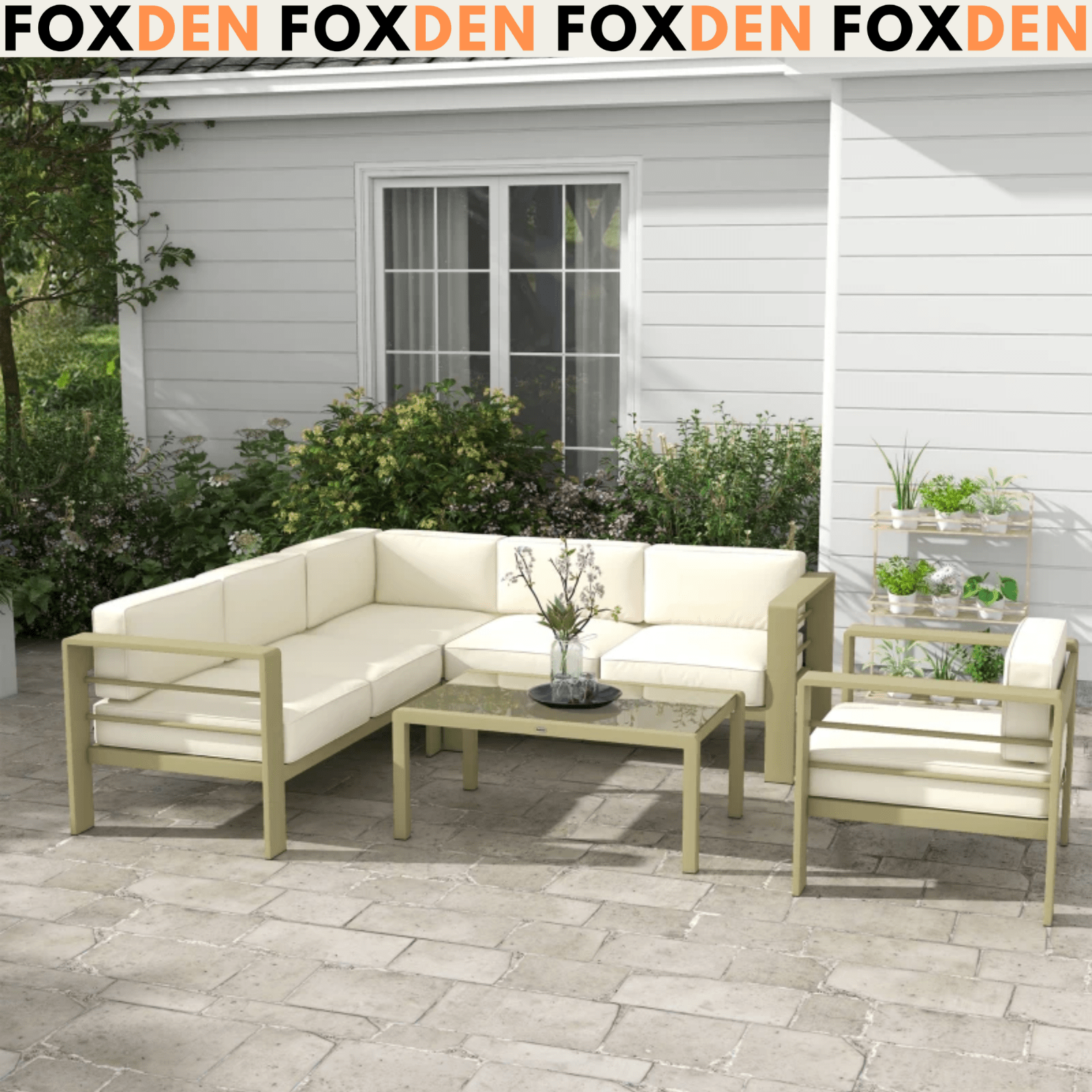 5 Piece Garden Sofa Set Cushions Aluminium Outdoor Conversation Furniture Table - Home and Garden Furniture Shop - rustic - furniture