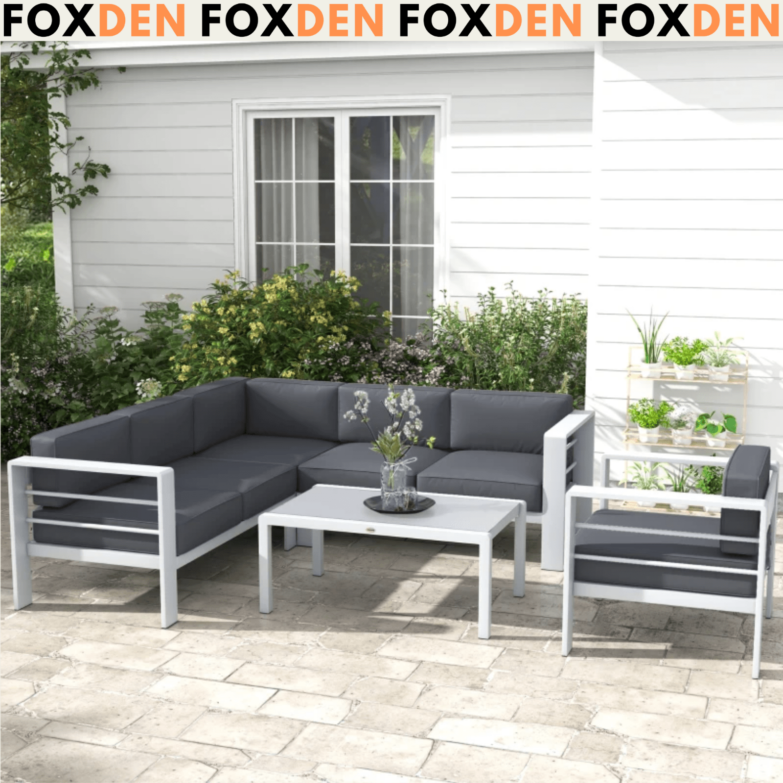 5 Piece Garden Sofa Set Cushions Aluminium Outdoor Conversation Furniture Table - Home and Garden Furniture Shop - rustic - furniture