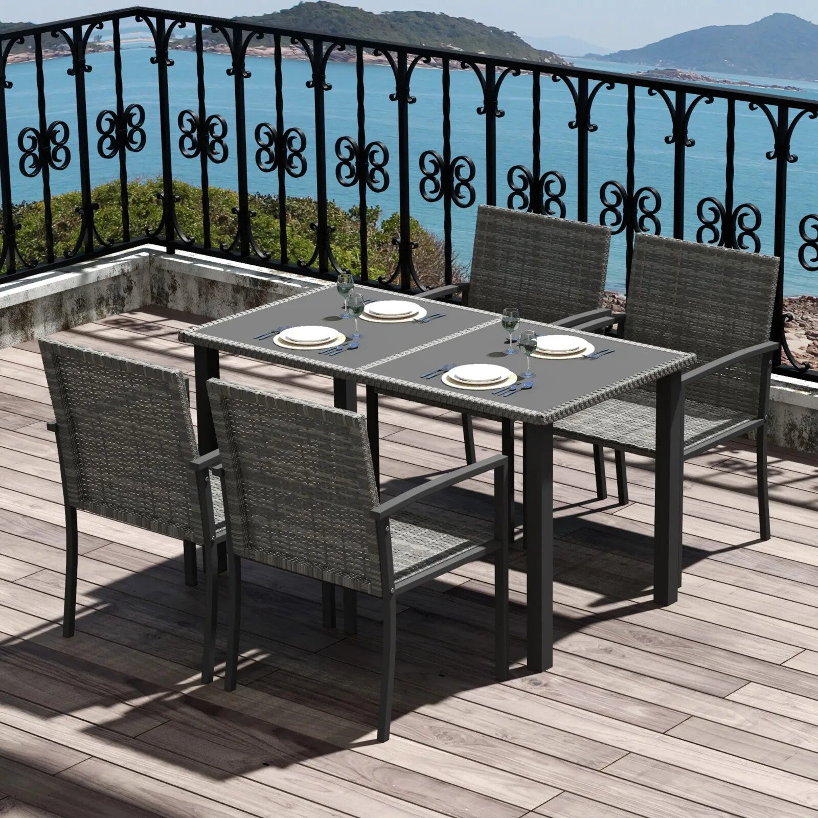5 Piece Outdoor Dining Set w/ Glass Table & 4 Chairs Patio Garden Furniture Set - Home and Garden Furniture Shop - rustic - furniture