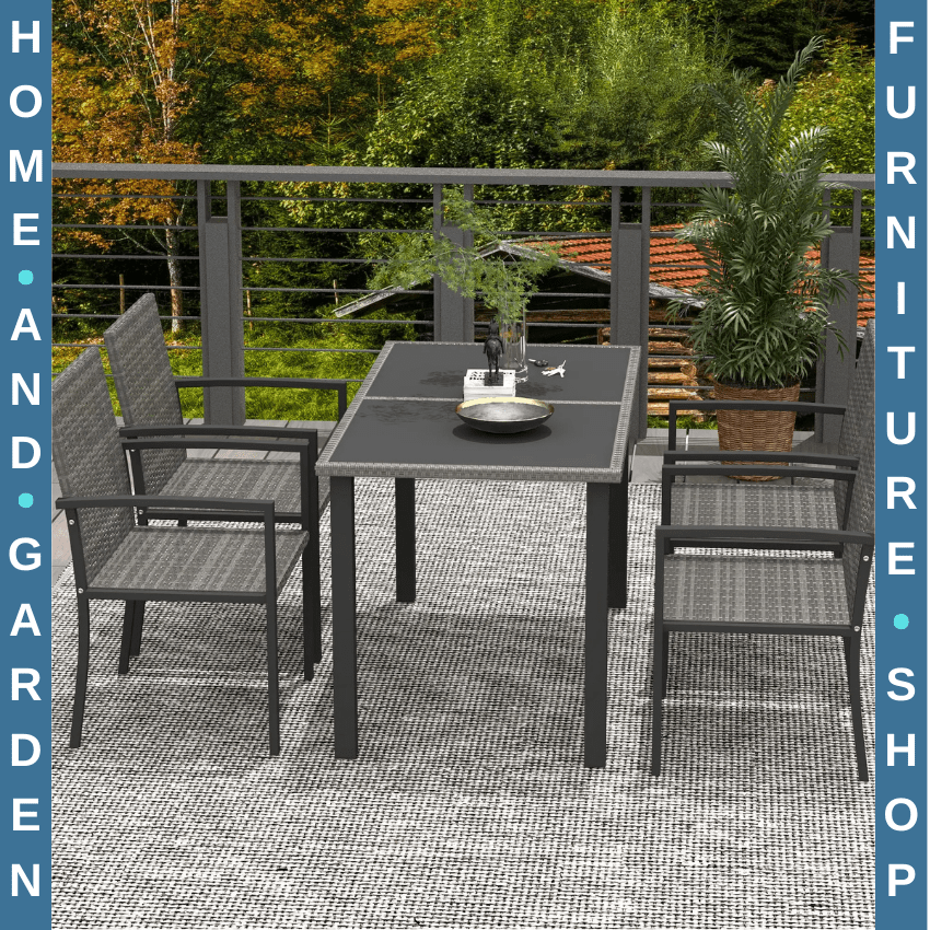 5 Piece Outdoor Dining Set w/ Glass Table & 4 Chairs Patio Garden Furniture Set - Home and Garden Furniture Shop - rustic - furniture