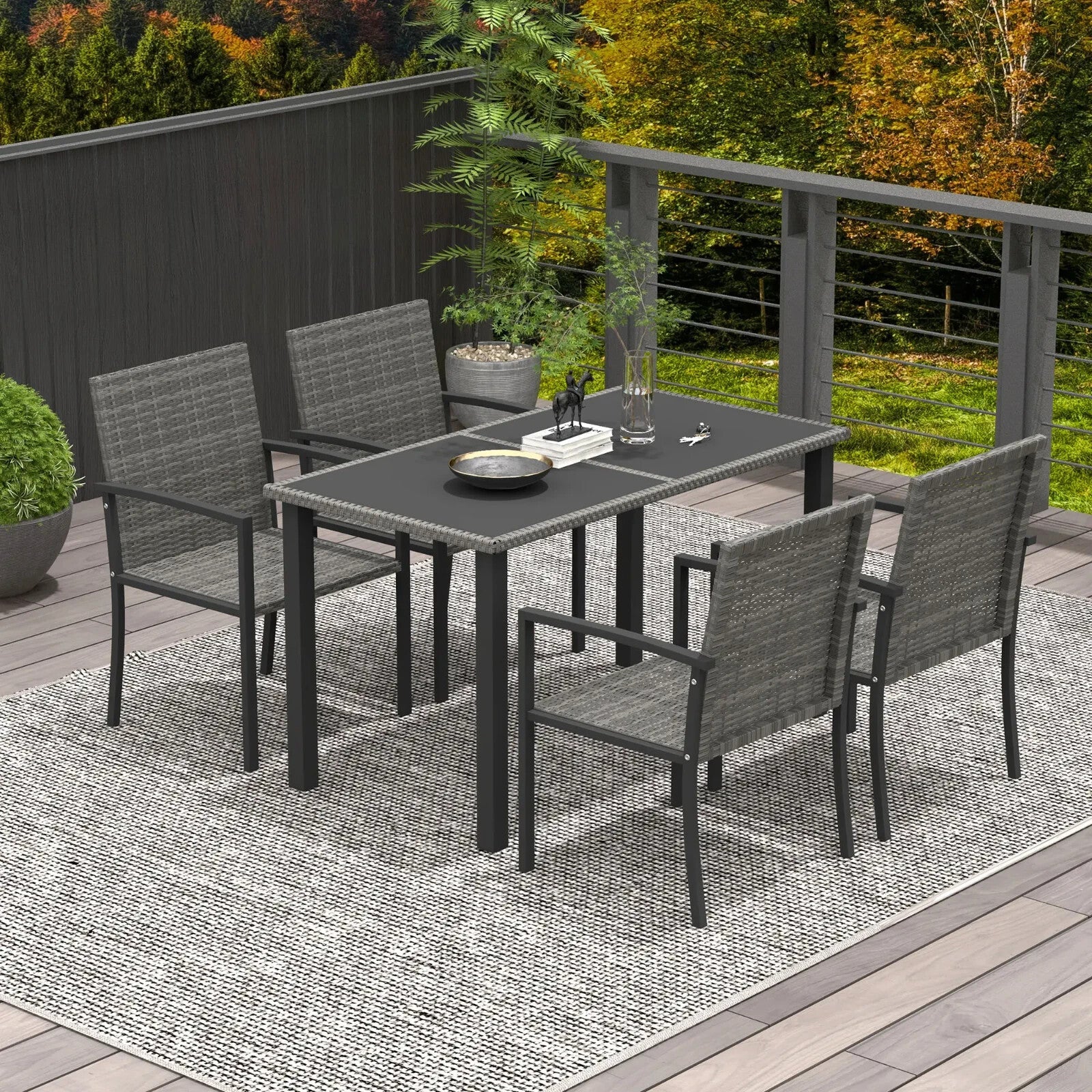 5 Piece Outdoor Dining Set w/ Glass Table & 4 Chairs Patio Garden Furniture Set - Home and Garden Furniture Shop - rustic - furniture