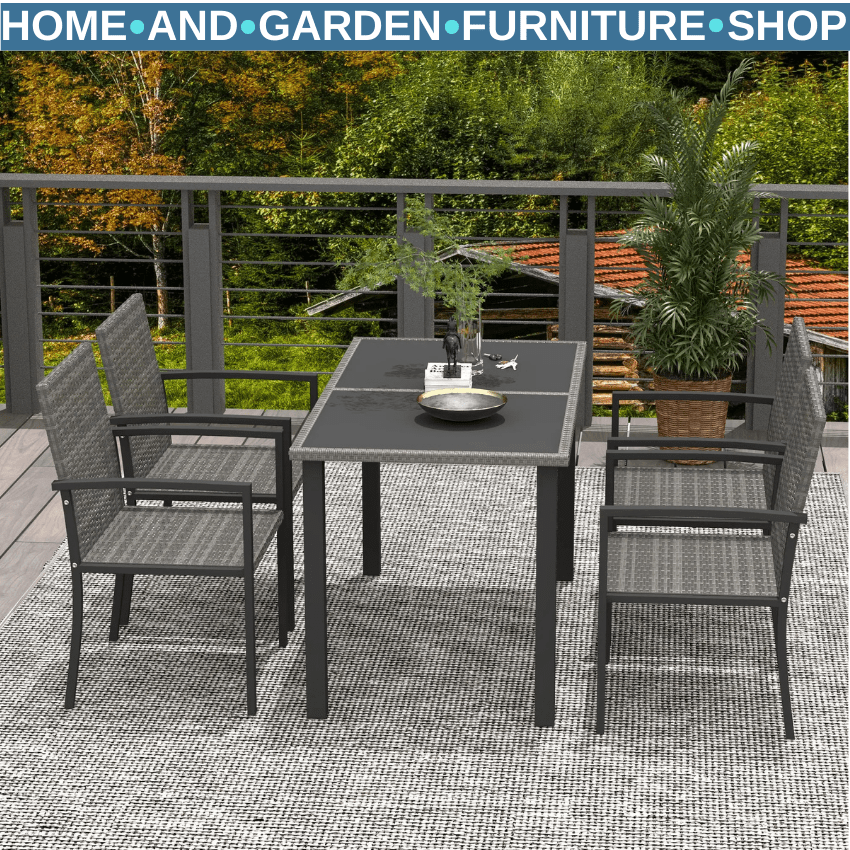 5 Piece Outdoor Dining Set w/ Glass Table & 4 Chairs Patio Garden Furniture Set - Home and Garden Furniture Shop - rustic - furniture