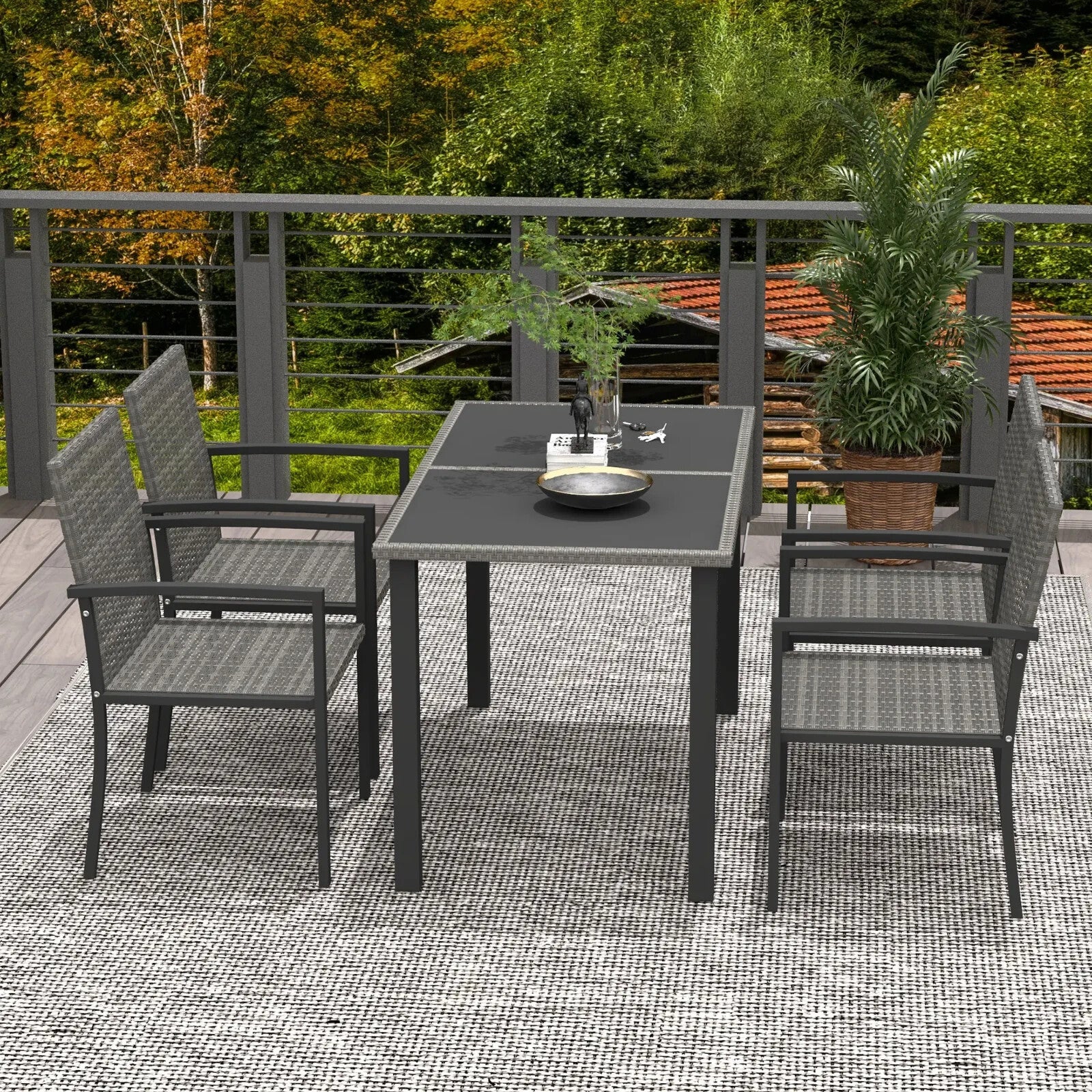 5 Piece Outdoor Dining Set w/ Glass Table & 4 Chairs Patio Garden Furniture Set - Home and Garden Furniture Shop - rustic - furniture