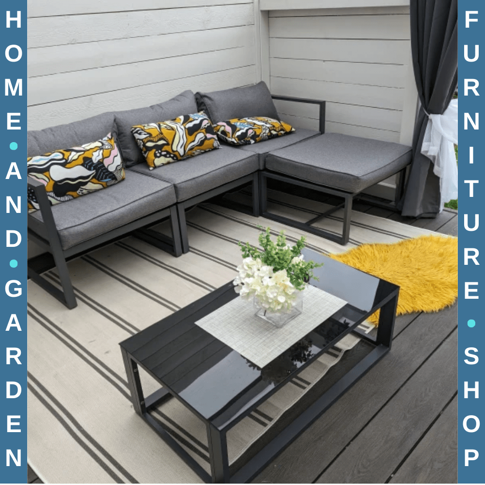 5 Piece Outdoor Patio Furniture Set with Glass End Table and Padded Cushions - Home and Garden Furniture Shop - rustic - furniture