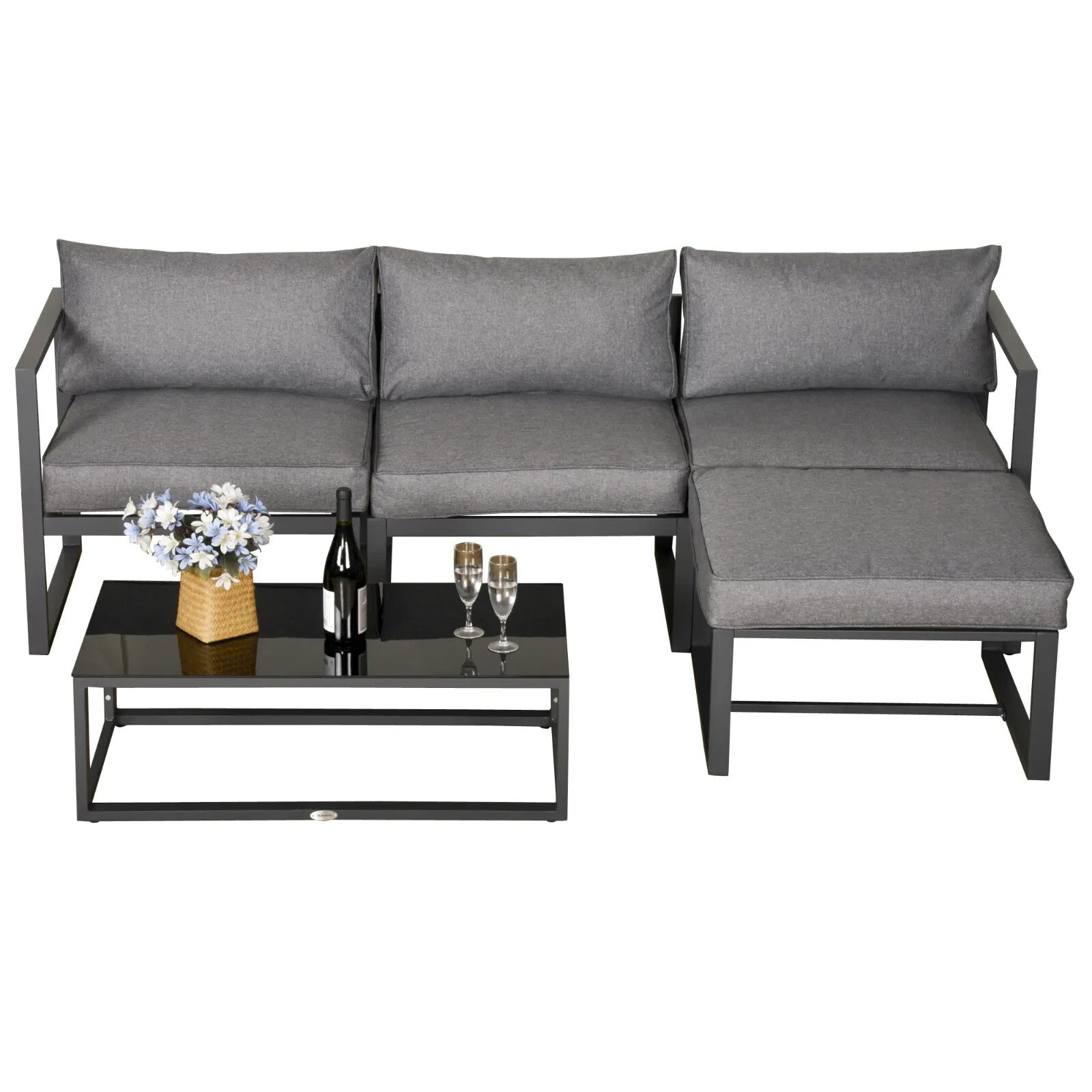 5 Piece Outdoor Patio Furniture Set with Glass End Table and Padded Cushions - Home and Garden Furniture Shop - rustic - furniture