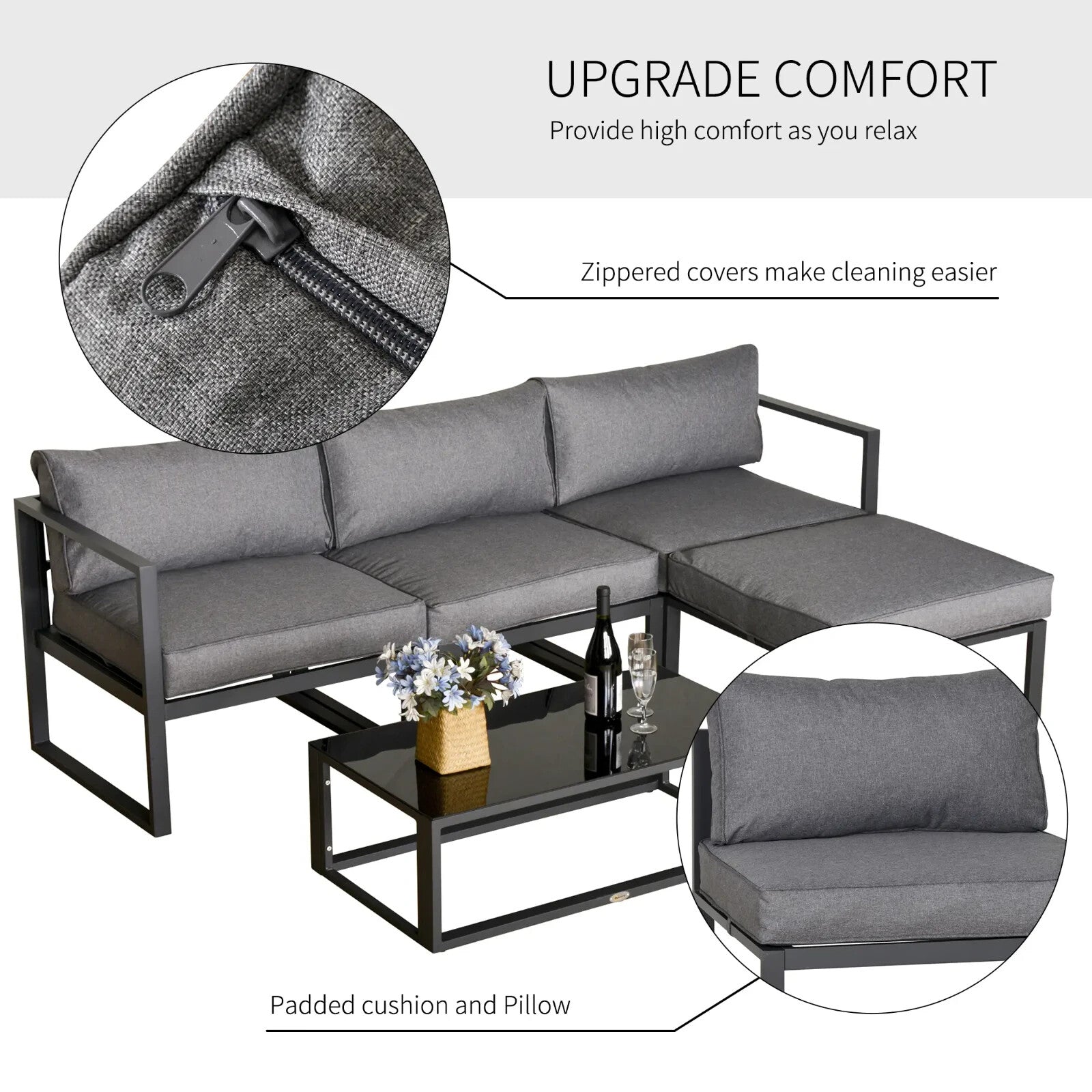 5 Piece Outdoor Patio Furniture Set with Glass End Table and Padded Cushions - Home and Garden Furniture Shop - rustic - furniture