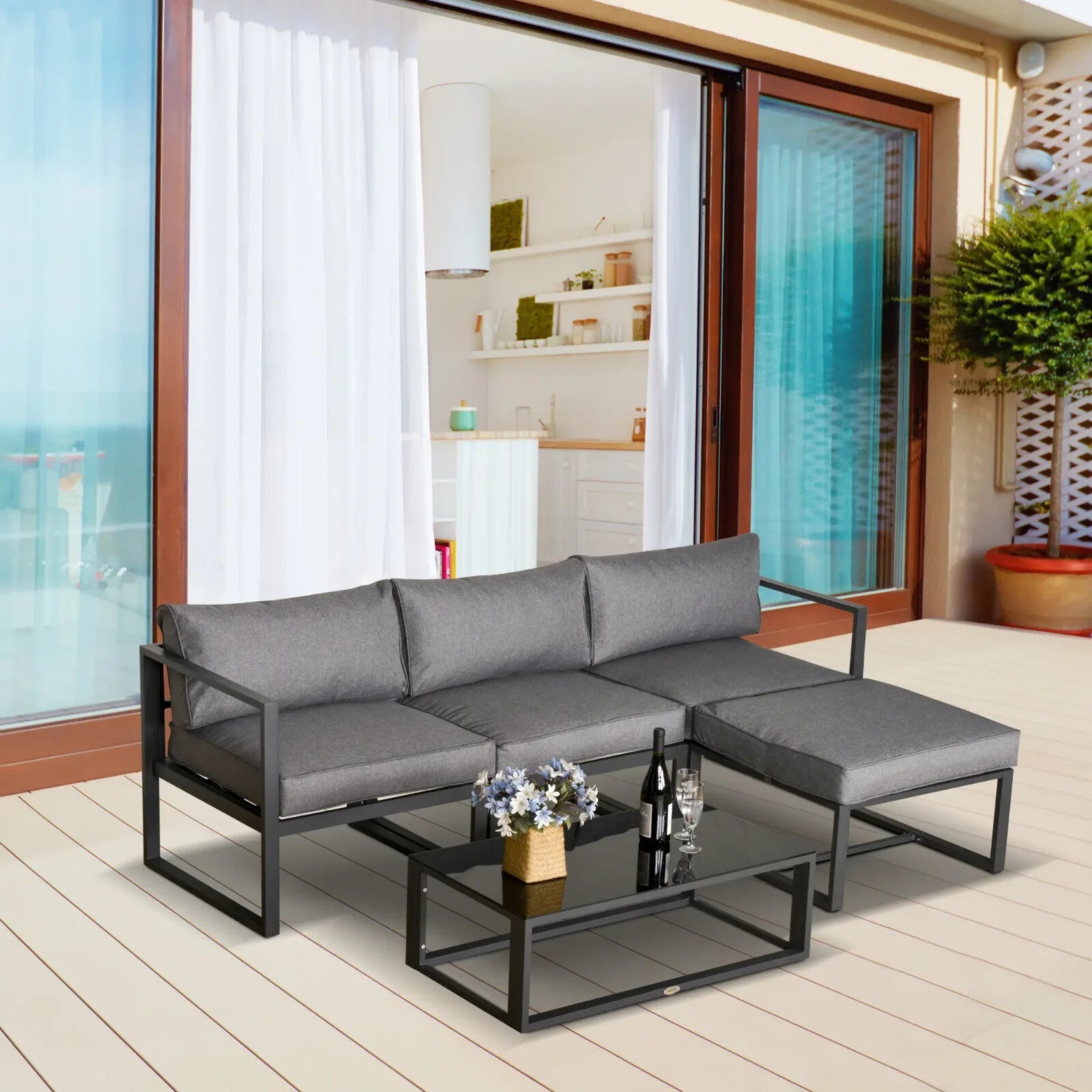 5 Piece Outdoor Patio Furniture Set with Glass End Table and Padded Cushions - Home and Garden Furniture Shop - rustic - furniture