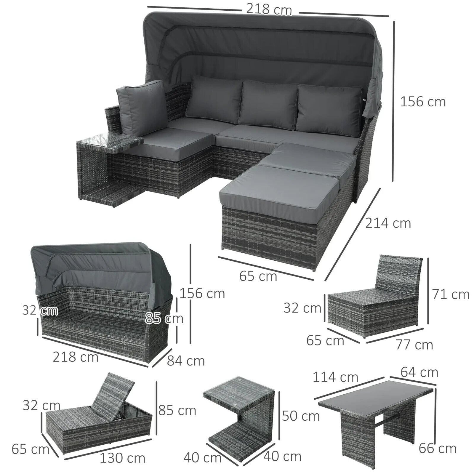 5 Piece Outdoor Rattan Sofa Set with Adjustable Reclining Canopy & Dining Table - Home and Garden Furniture Shop - #rustic - furniture#