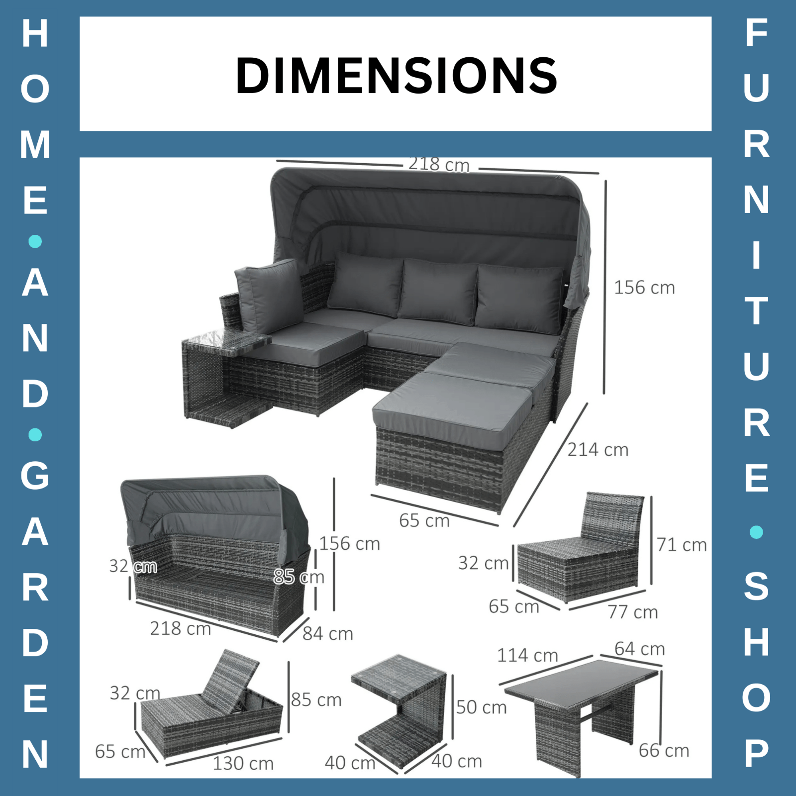 5 Piece Outdoor Rattan Sofa Set with Adjustable Reclining Canopy & Dining Table - Home and Garden Furniture Shop - #rustic - furniture#