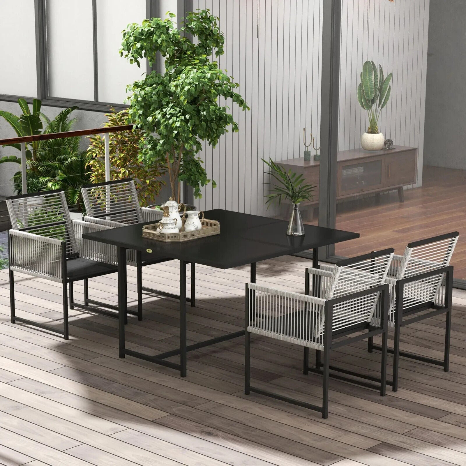 5 - Piece Patio Dining Set with Foldable Backrests Outdoor Furniture Light Grey - Home and Garden Furniture Shop - #rustic - furniture#