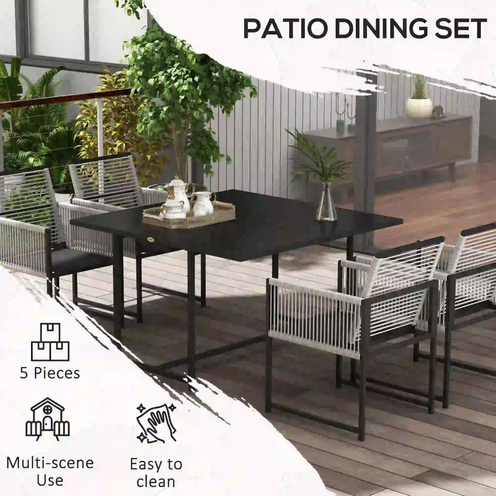 5 - Piece Patio Dining Set with Foldable Backrests Outdoor Furniture Light Grey - Home and Garden Furniture Shop - #rustic - furniture#