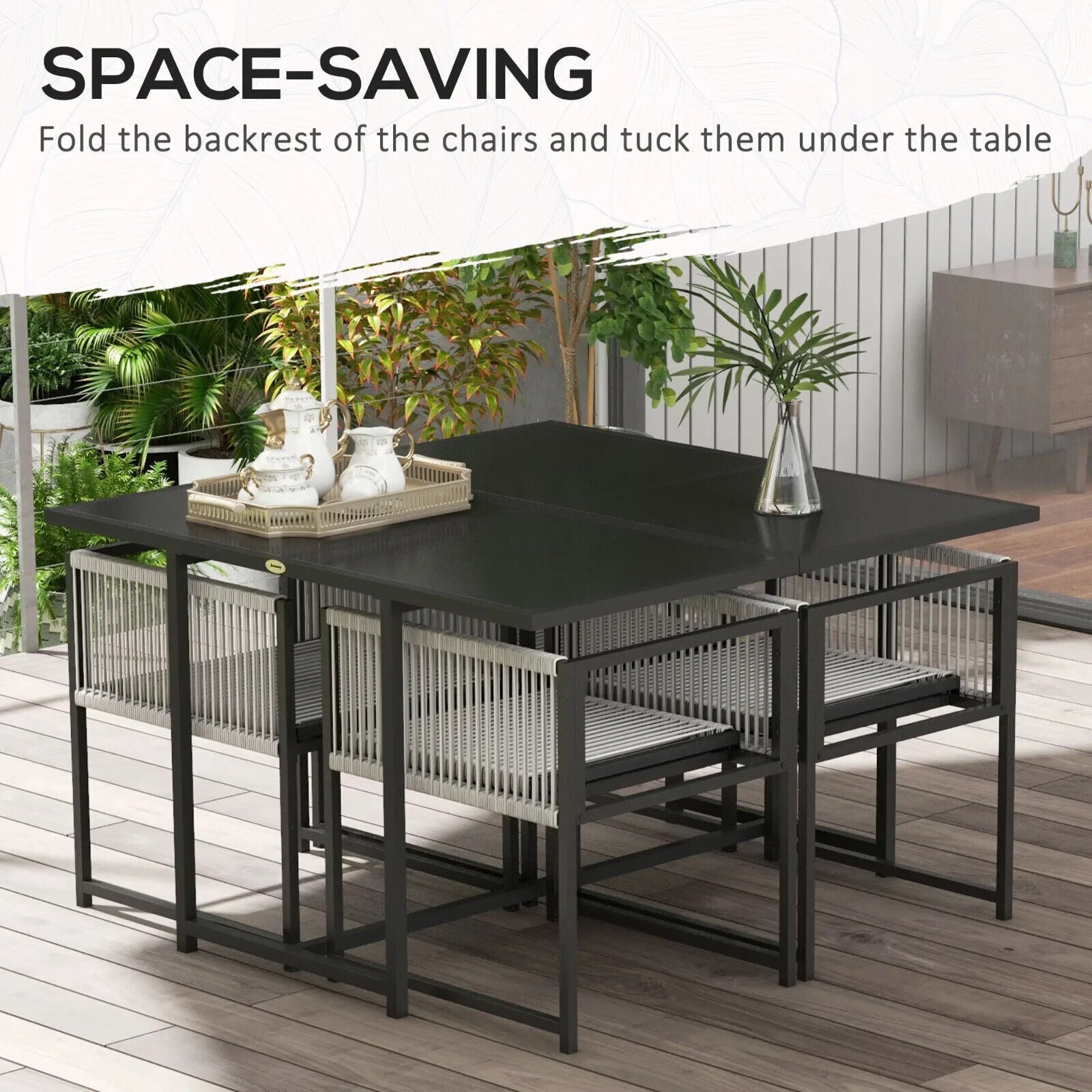 5 - Piece Patio Dining Set with Foldable Backrests Outdoor Furniture Light Grey - Home and Garden Furniture Shop - #rustic - furniture#