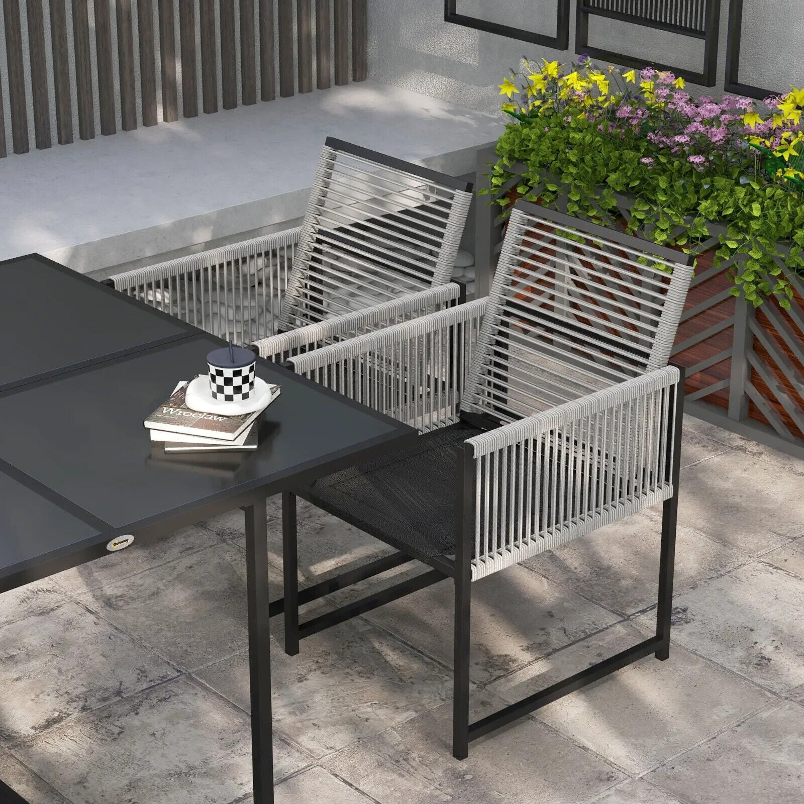 5 - Piece Patio Dining Set with Foldable Backrests Outdoor Furniture Light Grey - Home and Garden Furniture Shop - #rustic - furniture#