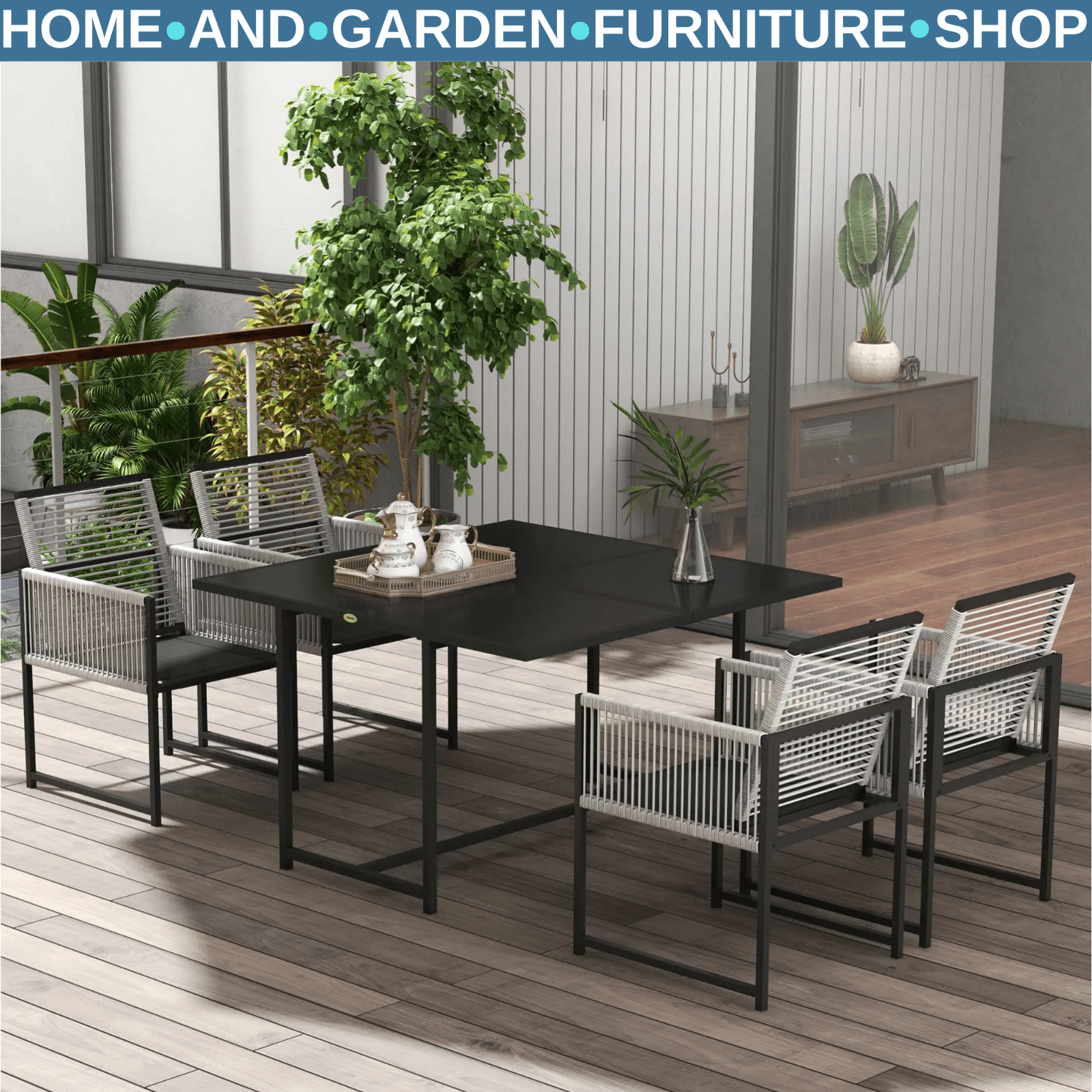 5 - Piece Patio Dining Set with Foldable Backrests Outdoor Furniture Light Grey - Home and Garden Furniture Shop - #rustic - furniture#