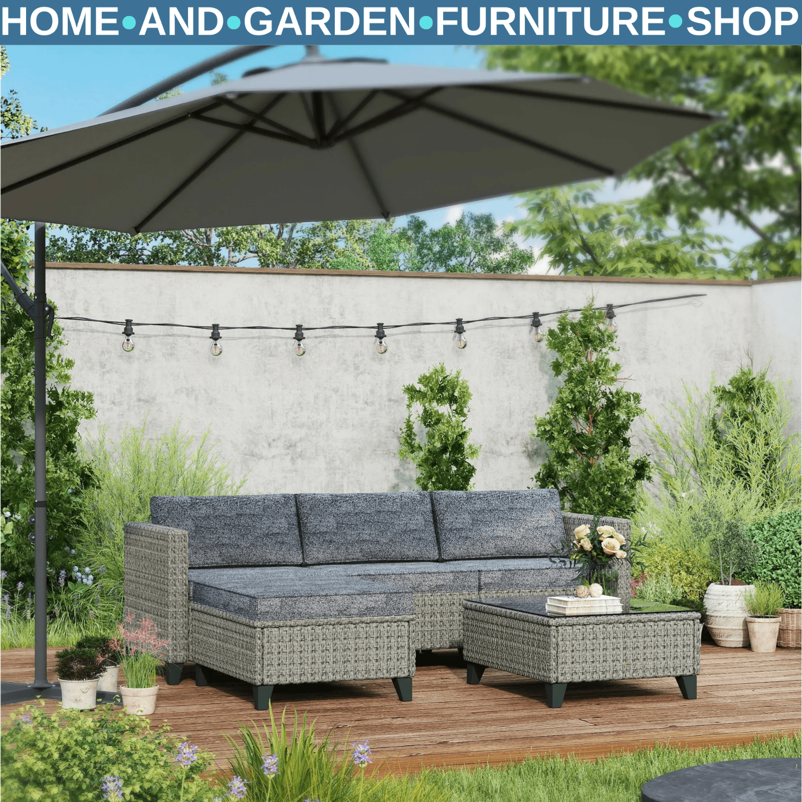 5 - Piece PE Rattan Garden Furniture Set with Glass Coffee Table - Dark Grey - Home and Garden Furniture Shop - rustic - furniture