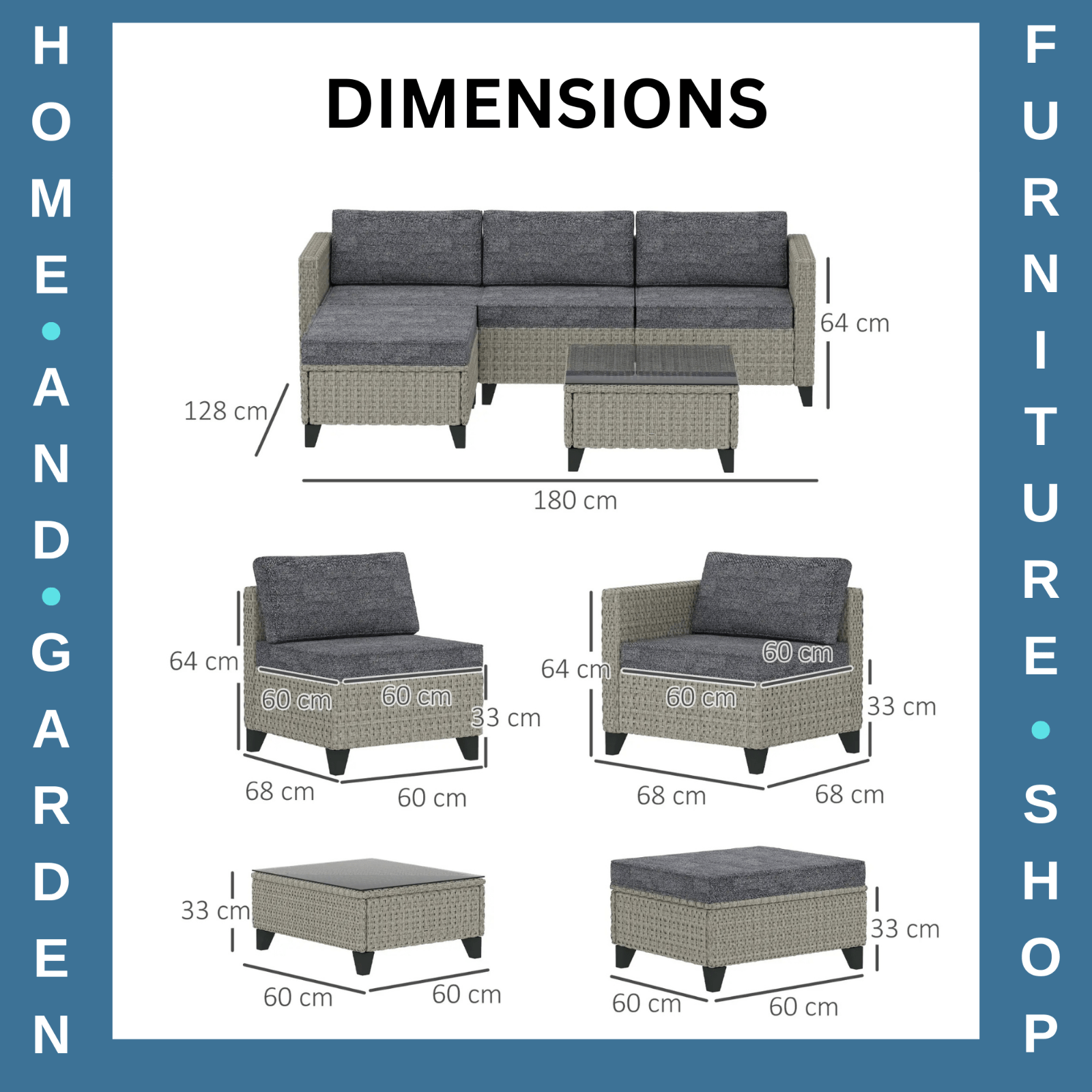 5 - Piece PE Rattan Garden Furniture Set with Glass Coffee Table - Dark Grey - Home and Garden Furniture Shop - rustic - furniture