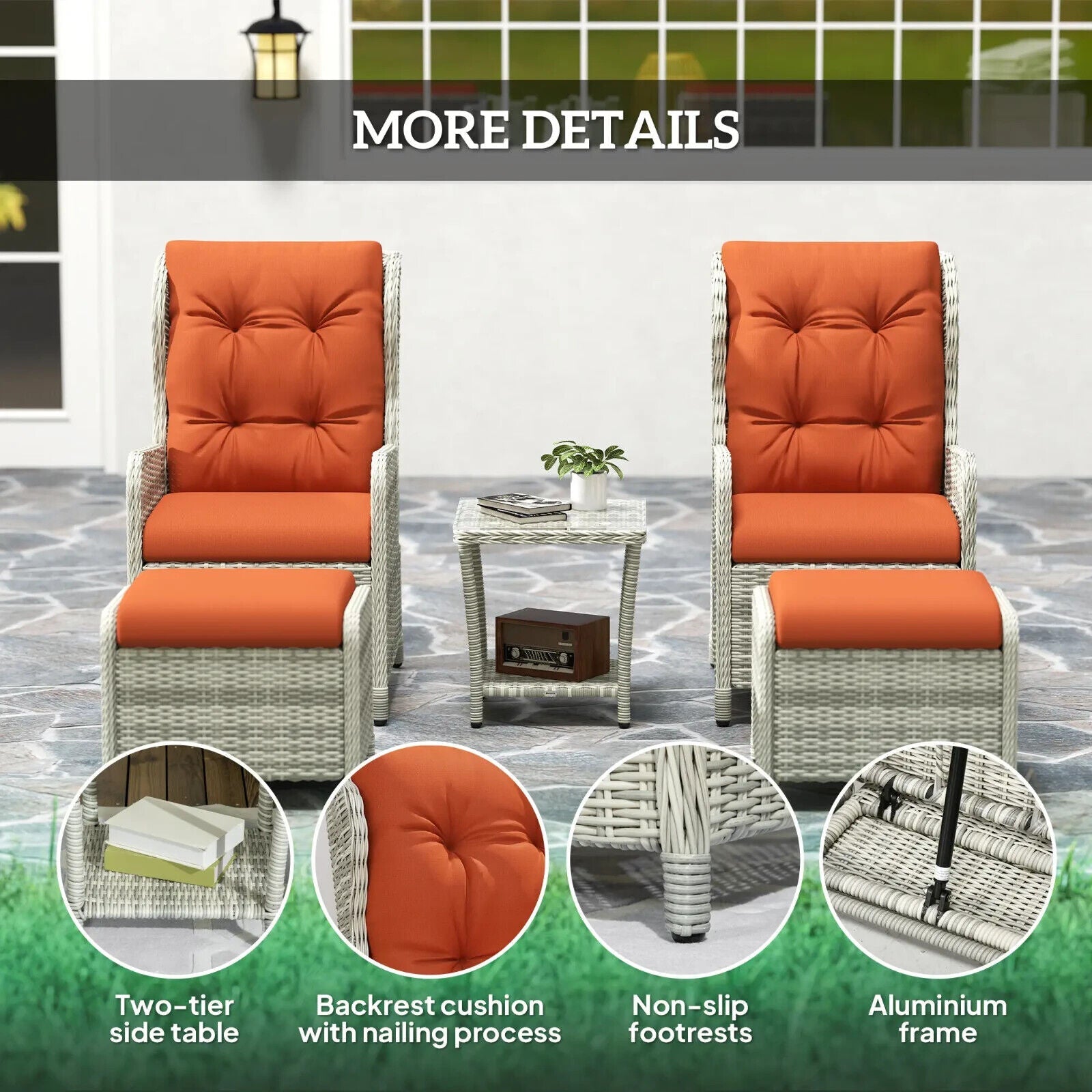 5 - Piece Rattan Bistro Set Balcony Furniture with Chairs & Glass Top Table Orange - Home and Garden Furniture Shop - #rustic - furniture#