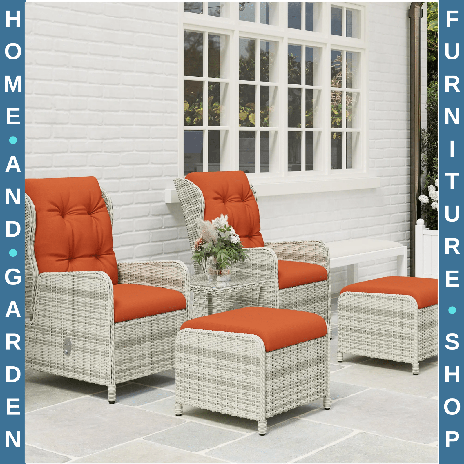 5 - Piece Rattan Bistro Set Balcony Furniture with Chairs & Glass Top Table Orange - Home and Garden Furniture Shop - rustic - furniture