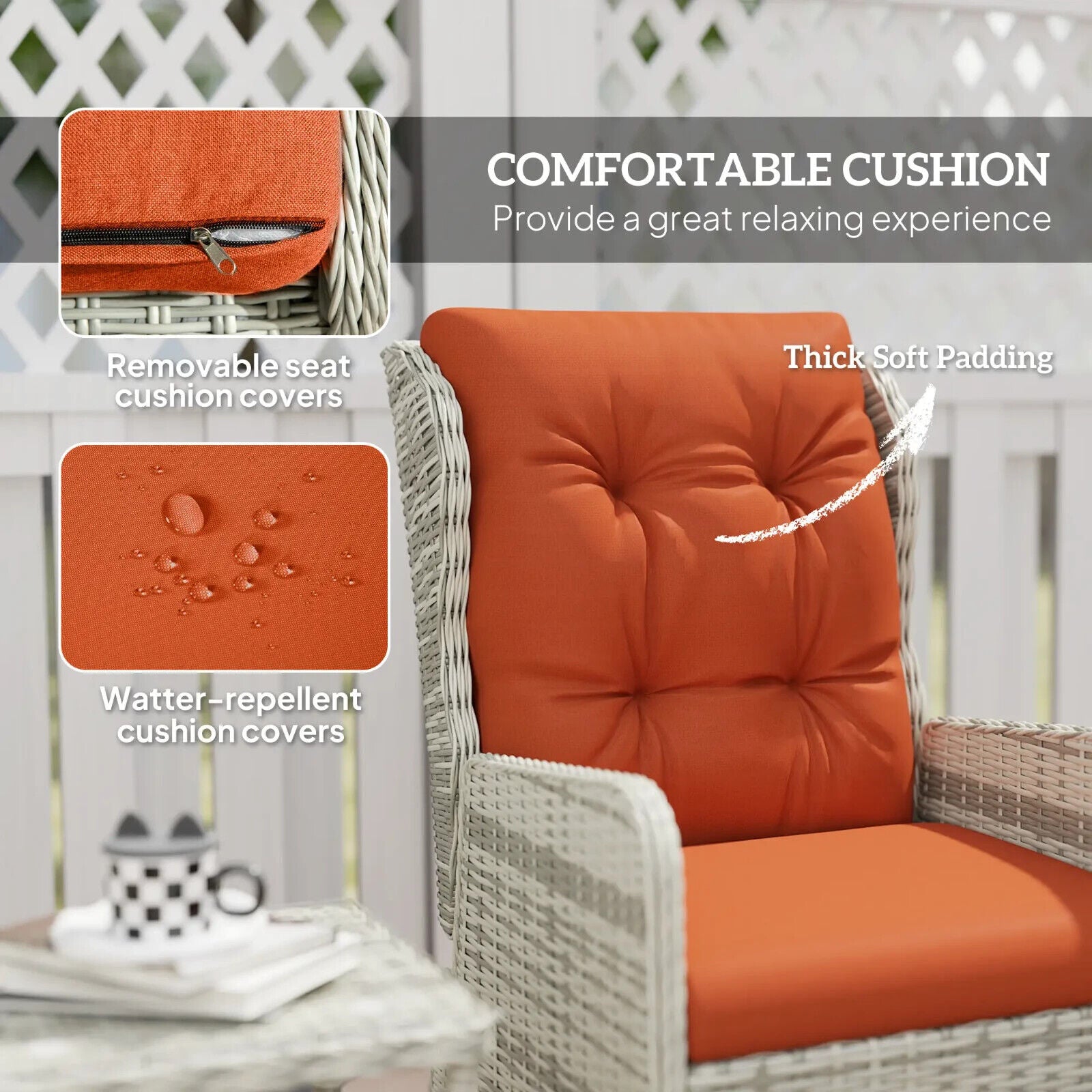5 - Piece Rattan Bistro Set Balcony Furniture with Chairs & Glass Top Table Orange - Home and Garden Furniture Shop - #rustic - furniture#