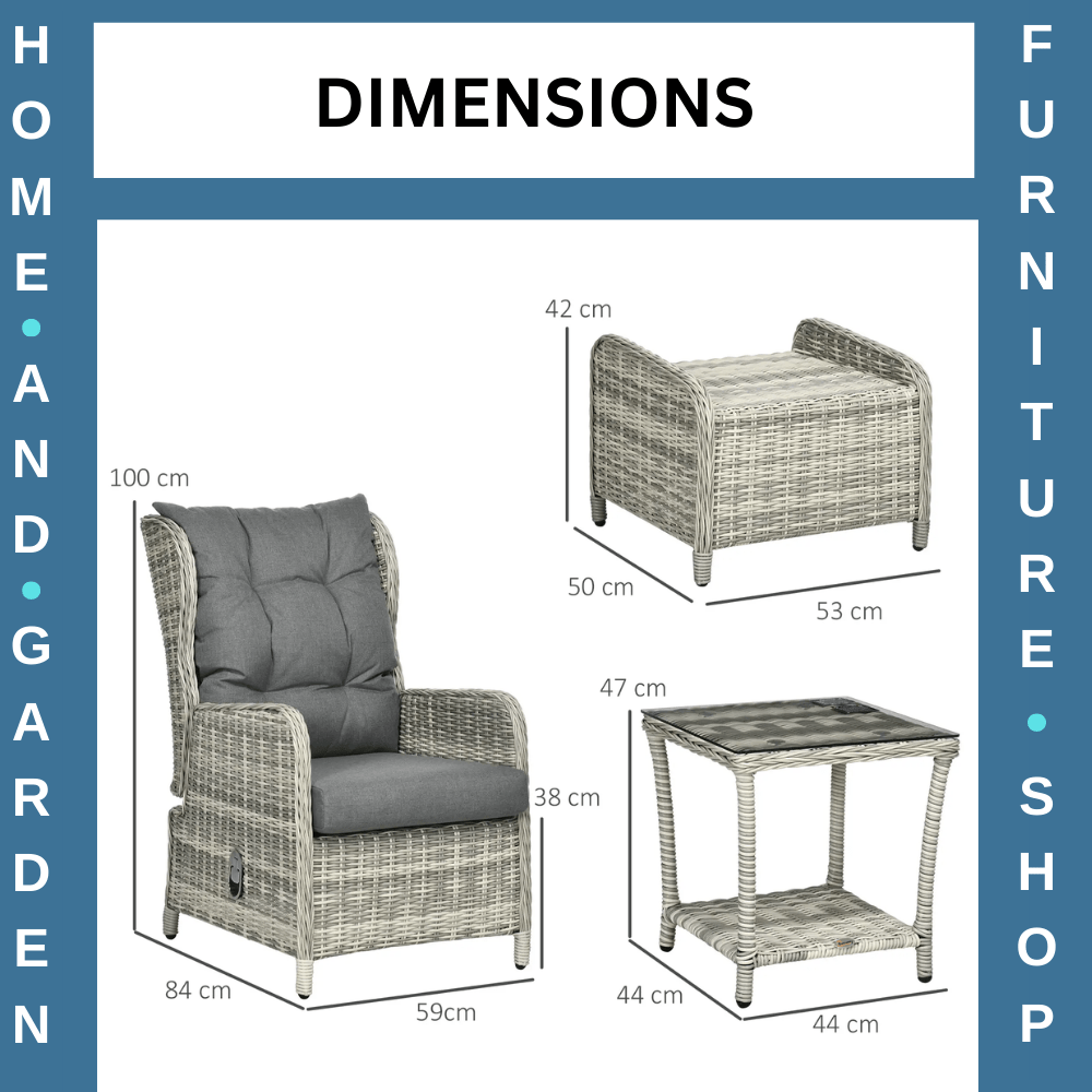 5 Piece Rattan Bistro Set Outdoor Recliner Sofa with Glass Top Table Grey - Home and Garden Furniture Shop - #rustic - furniture#