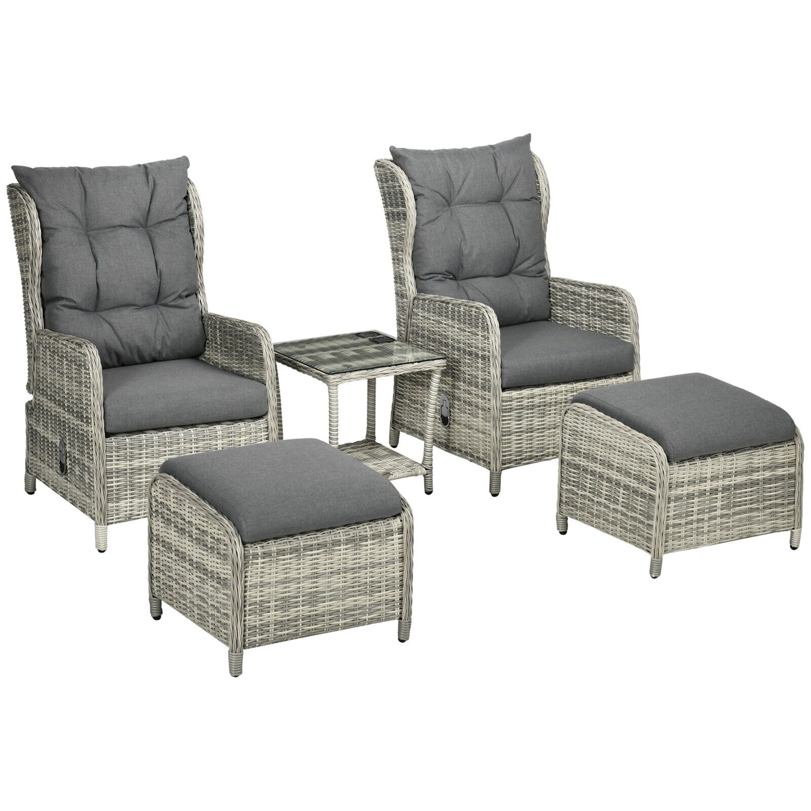 5 Piece Rattan Bistro Set Outdoor Recliner Sofa with Glass Top Table Grey - Home and Garden Furniture Shop - #rustic - furniture#