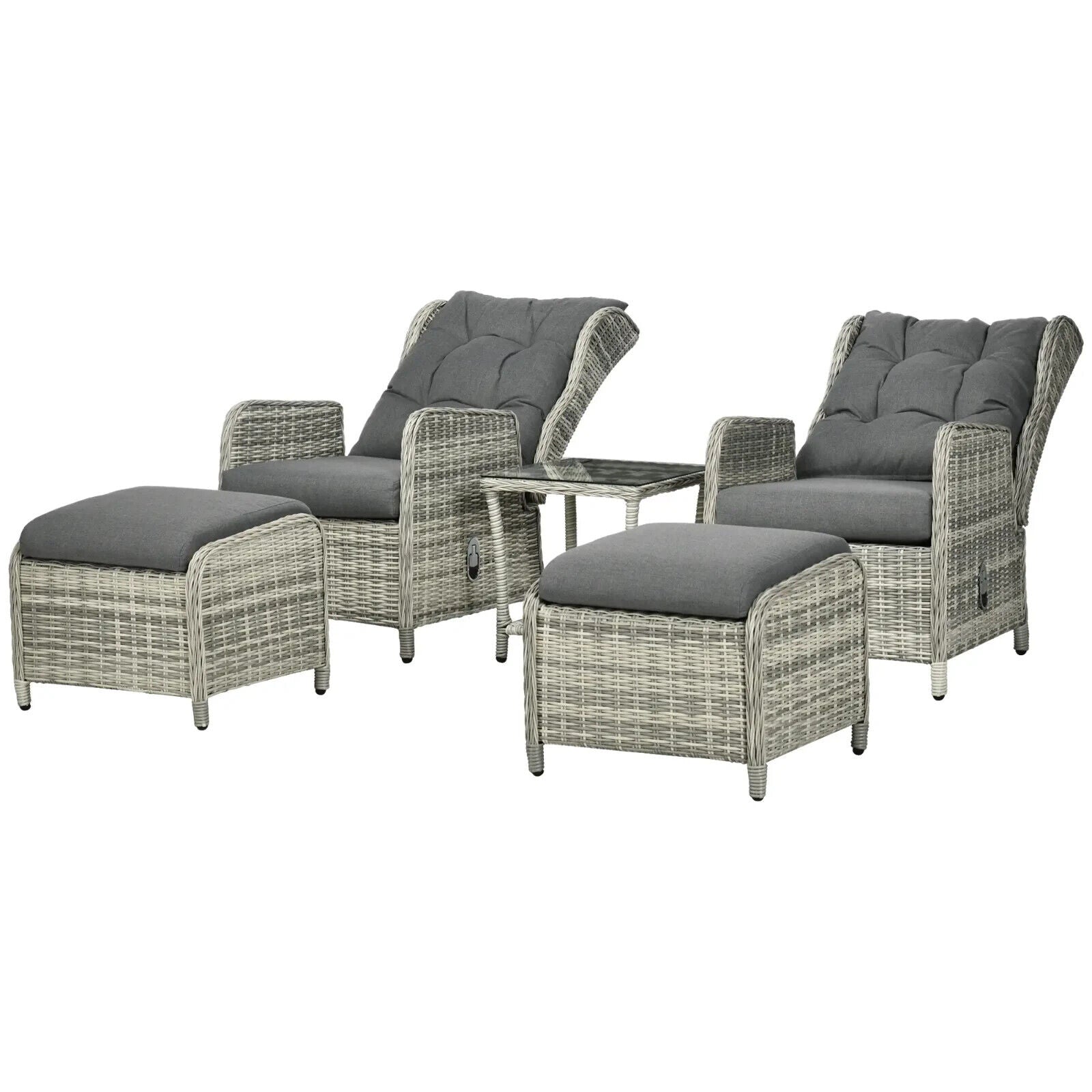 5 Piece Rattan Bistro Set Outdoor Recliner Sofa with Glass Top Table Grey - Home and Garden Furniture Shop - #rustic - furniture#