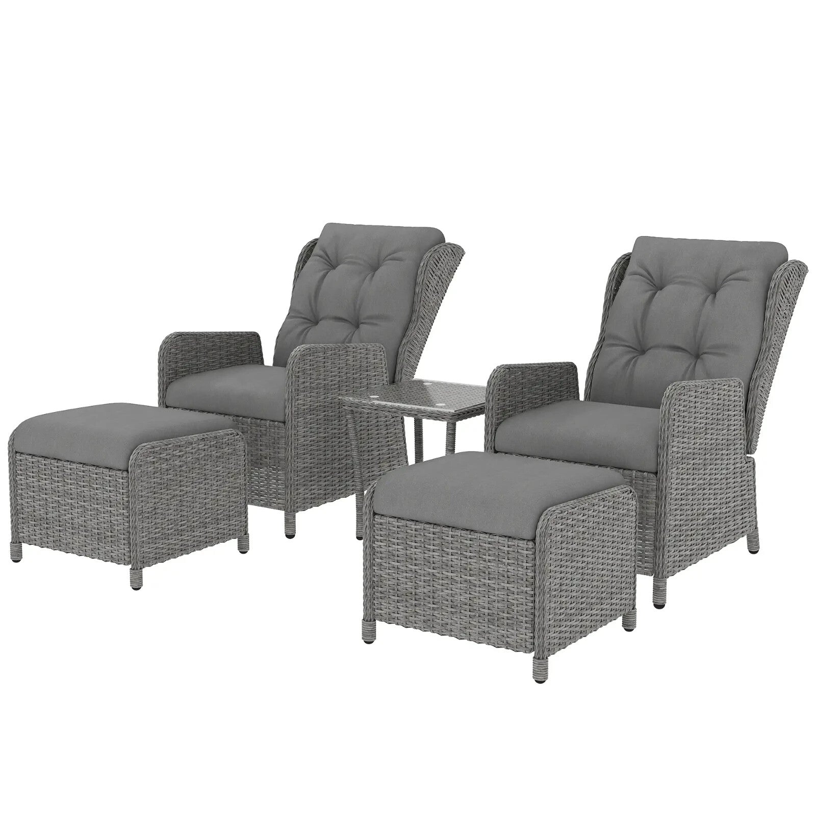 5 Piece Rattan Bistro Set with Adjustable Reclining Chairs Cushions and Table - Home and Garden Furniture Shop - rustic - furniture