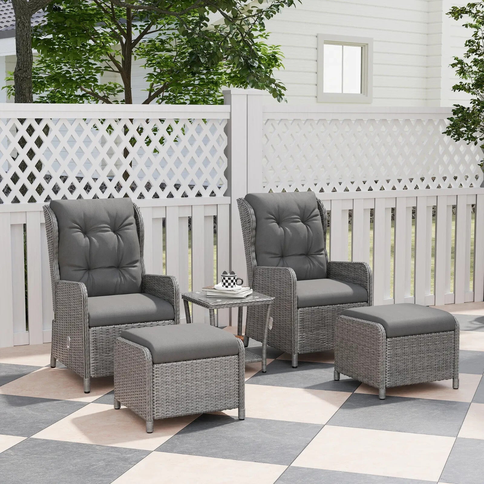 5 Piece Rattan Bistro Set with Adjustable Reclining Chairs Cushions and Table - Home and Garden Furniture Shop - rustic - furniture