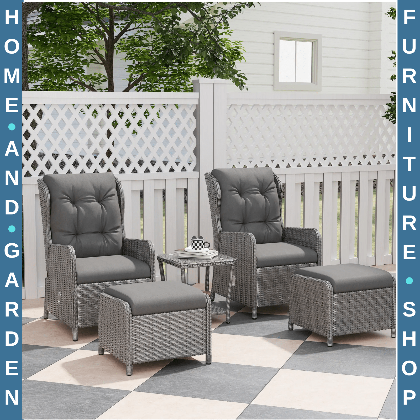 5 Piece Rattan Bistro Set with Adjustable Reclining Chairs Cushions and Table - Home and Garden Furniture Shop - rustic - furniture