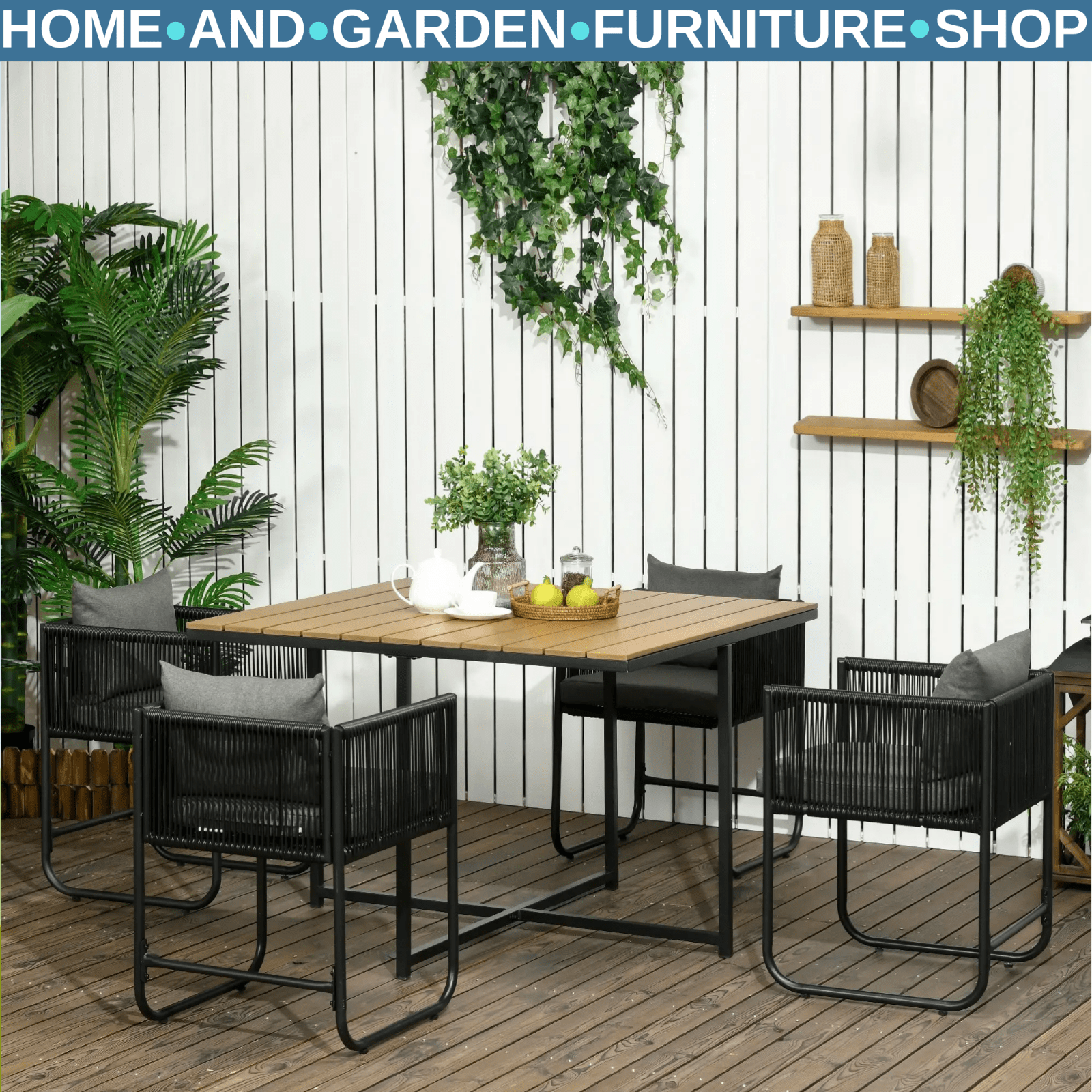 5 - Piece Rattan Cube Dining Set – Garden Wicker Table & Chairs with Wood Look Top - Home and Garden Furniture Shop - rustic - furniture