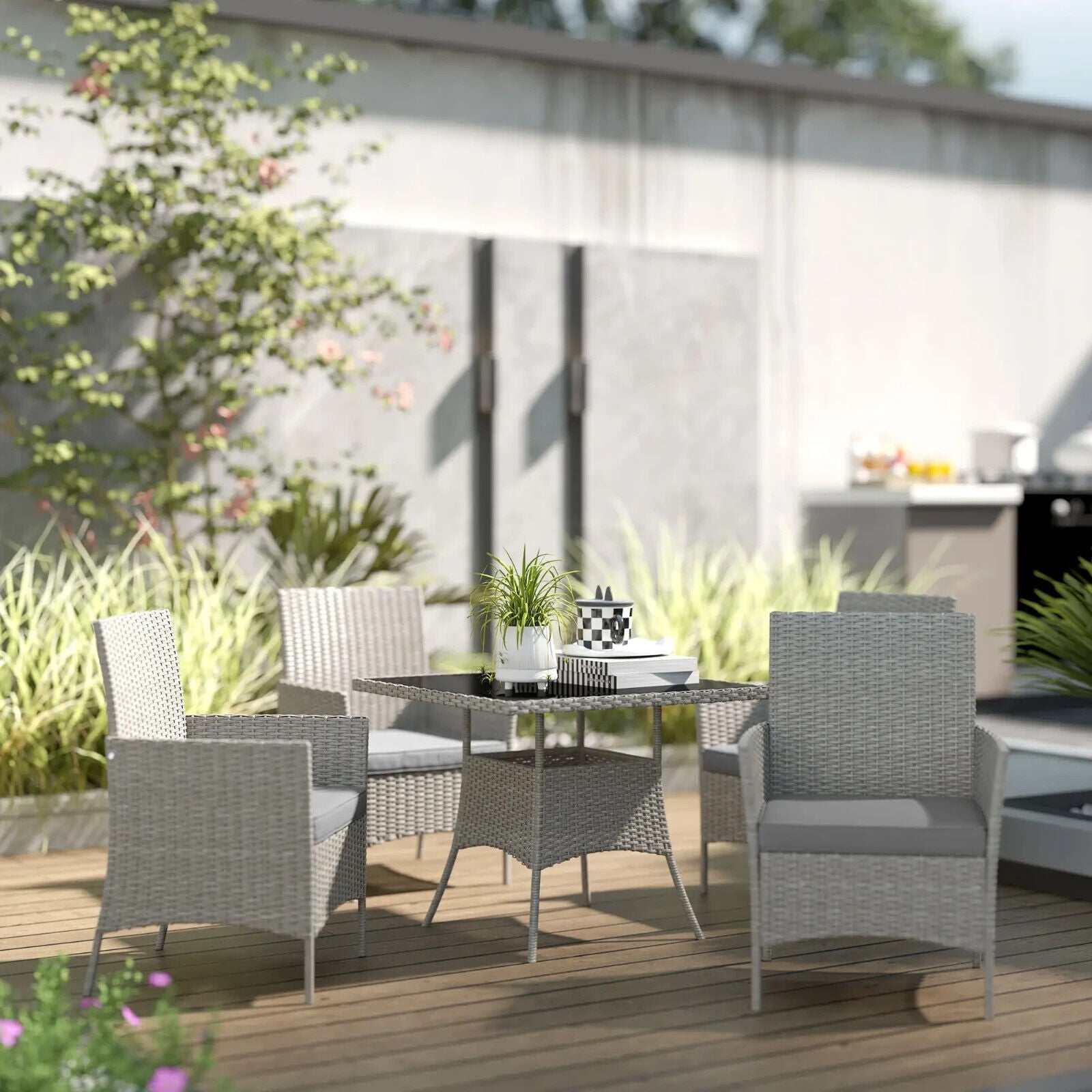5 Piece Rattan Dining Set Outdoor Garden Furniture Patio Table and Chairs - Home and Garden Furniture Shop - #rustic - furniture#